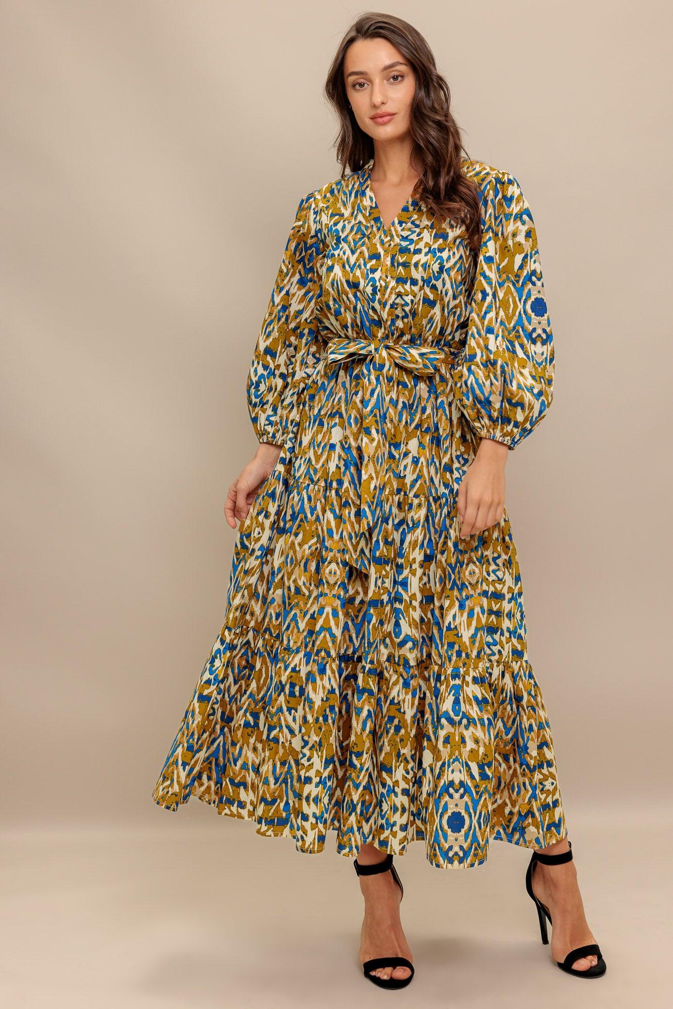 Terra Vision Woven Midi Dress in camel brown, view 1 — Soul Flow Apparel
