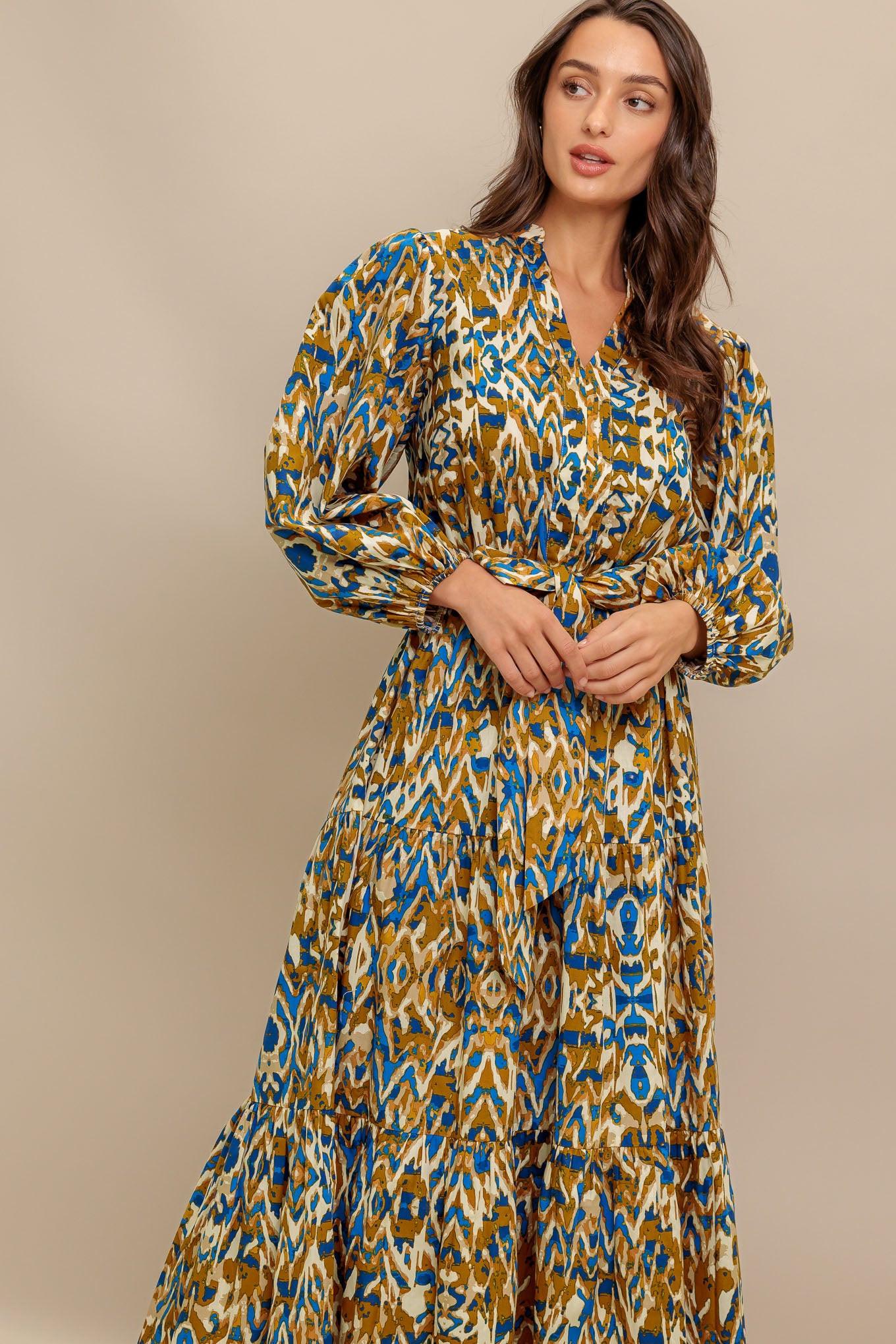 Terra Vision Woven Midi Dress in camel brown, view 2 — Soul Flow Apparel