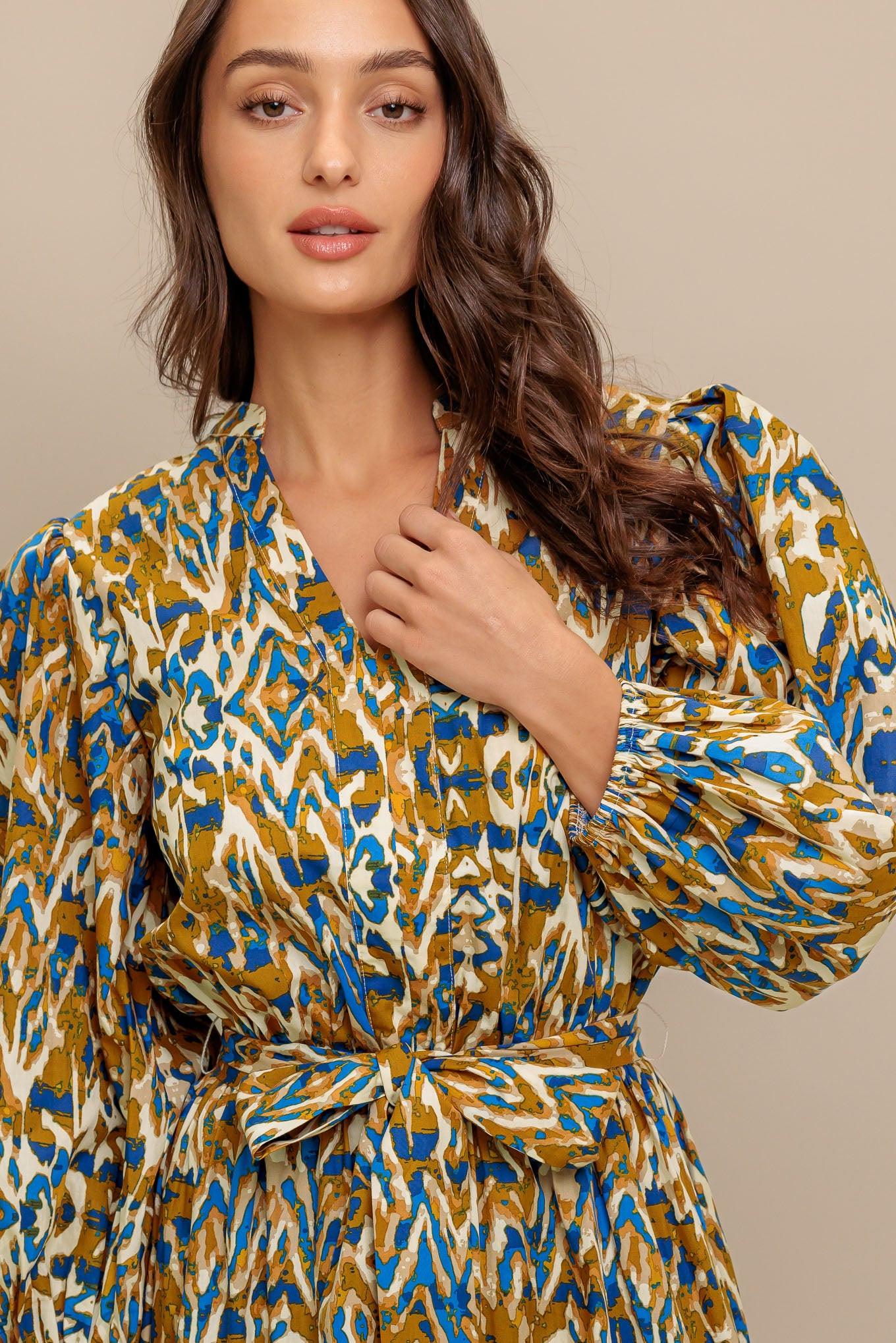 Terra Vision Woven Midi Dress in camel brown, view 5 — Soul Flow Apparel