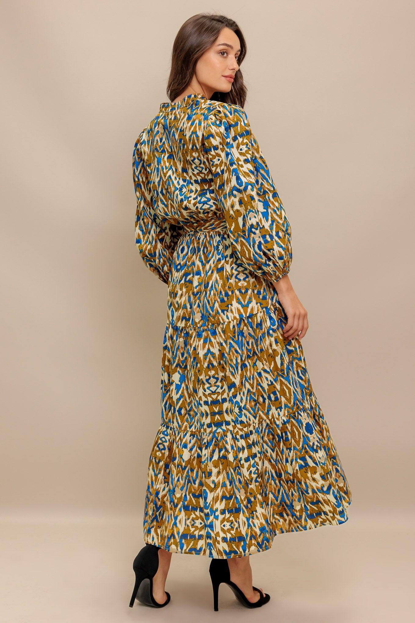 Terra Vision Woven Midi Dress in camel brown, view 6 — Soul Flow Apparel