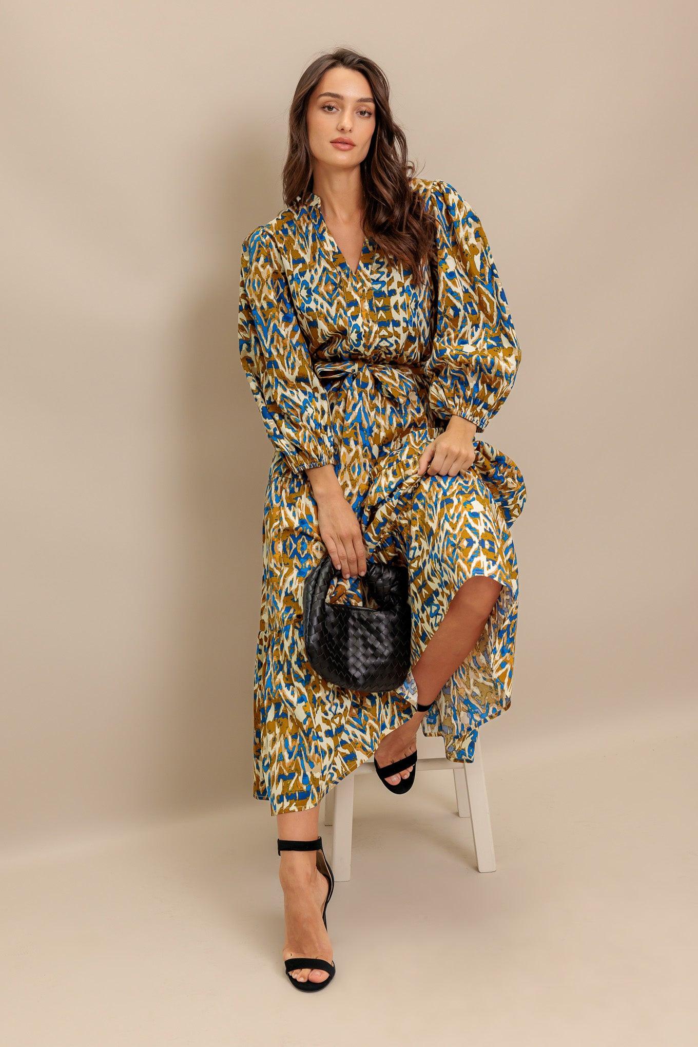 Terra Vision Woven Midi Dress in camel brown, view 7 — Soul Flow Apparel