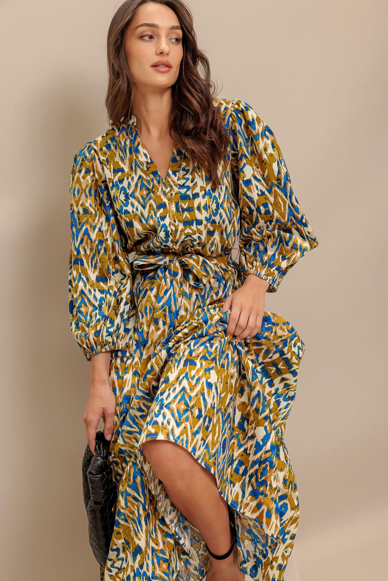 Terra Vision Woven Midi Dress in camel brown, view 8 — Soul Flow Apparel