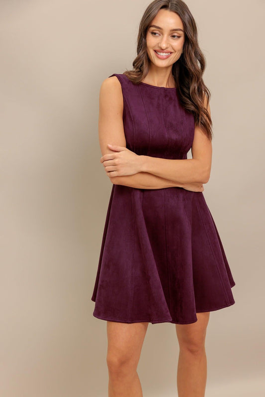 Wine in the Sun Faux Suede Mini Dress in burgundy, view 5 — Soul Flow Apparel