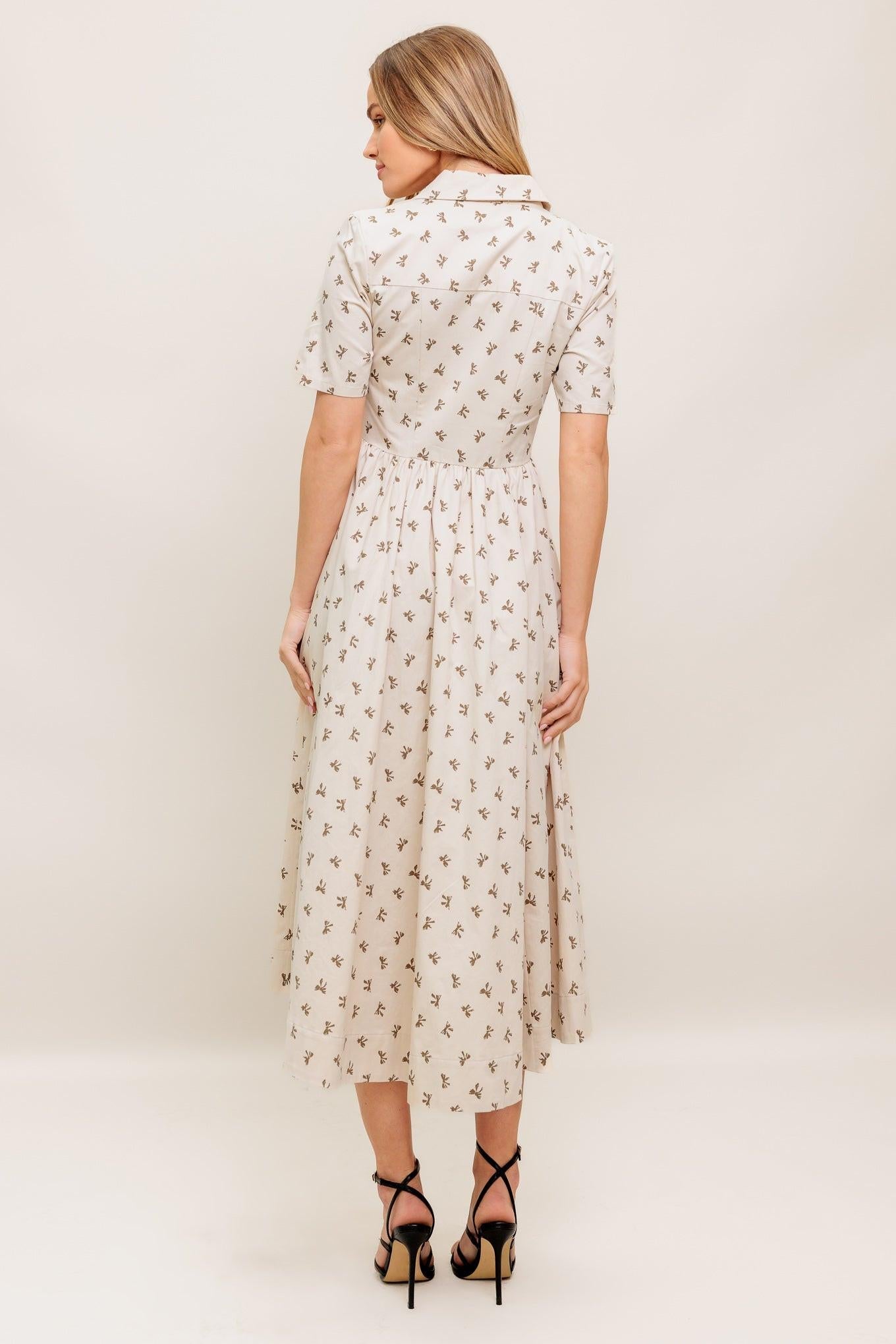 Candy Kiss Beige Woven Midi Dress, view 2 — Soul Flow Apparel
