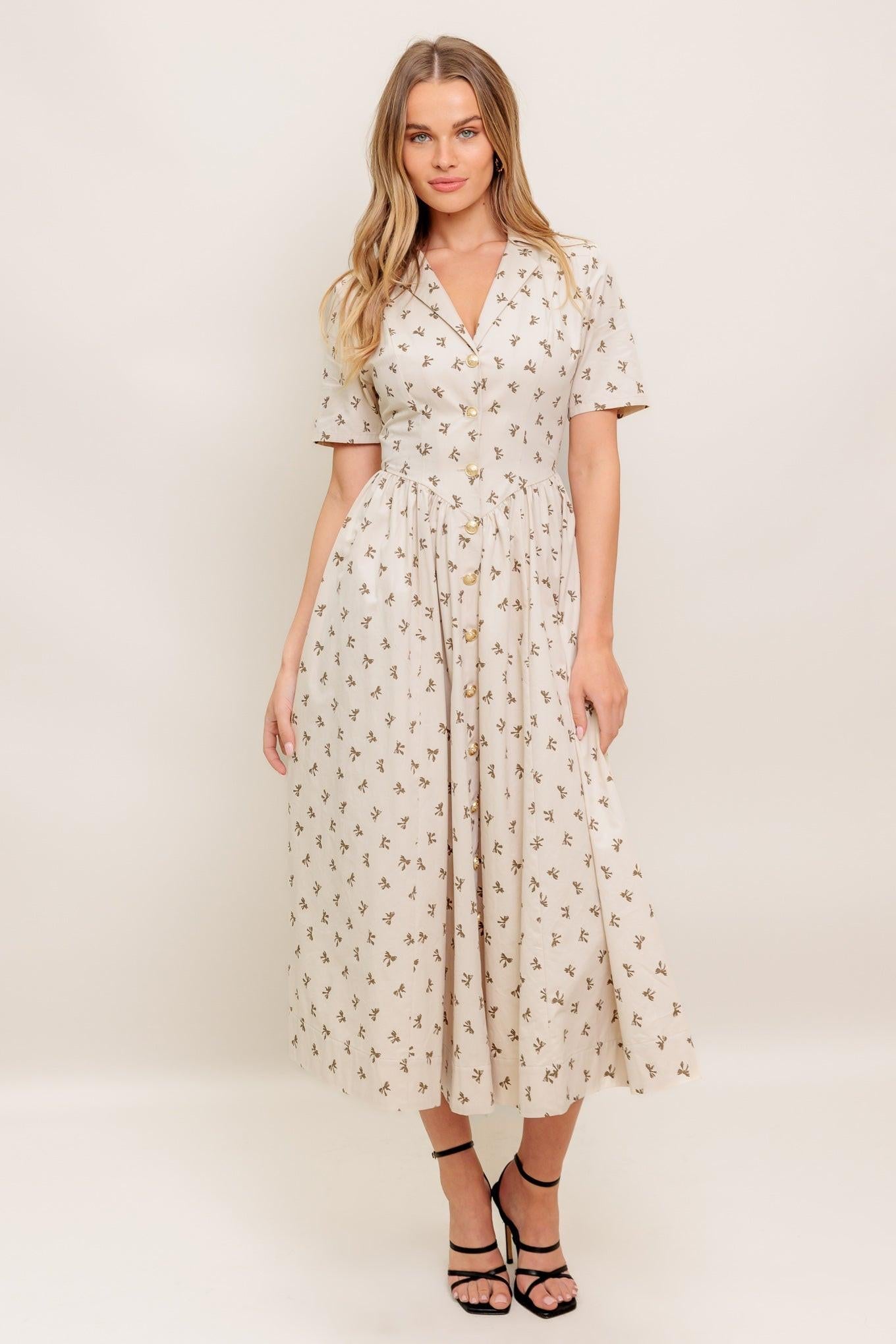Candy Kiss Beige Woven Midi Dress, view 4 — Soul Flow Apparel