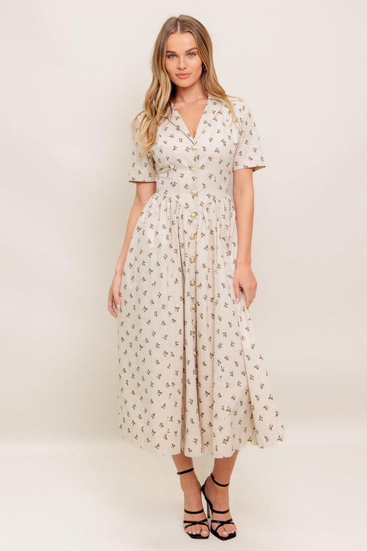 Candy Kiss Beige Woven Midi Dress, view 4 — Soul Flow Apparel