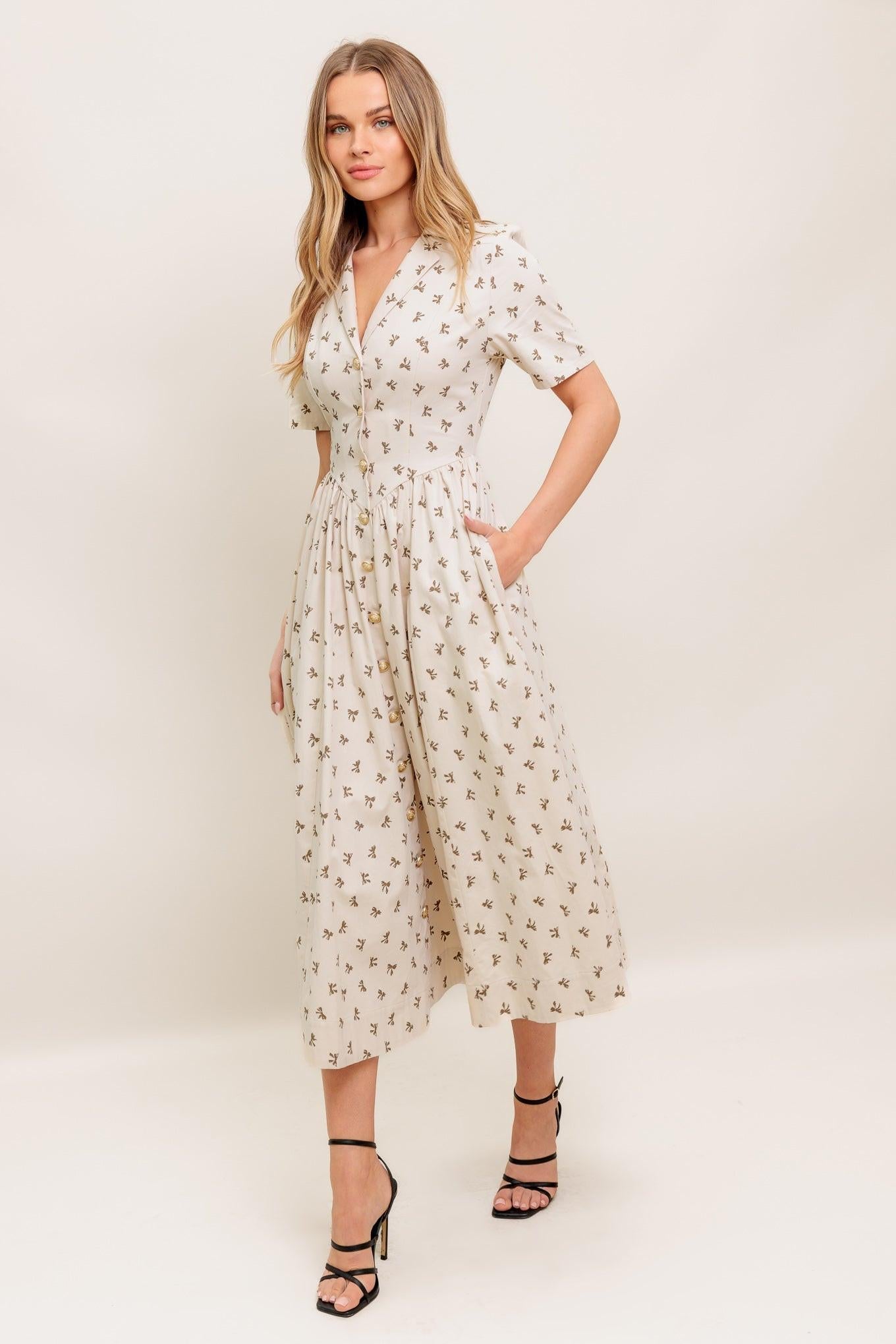 Candy Kiss Beige Woven Midi Dress, view 7 — Soul Flow Apparel