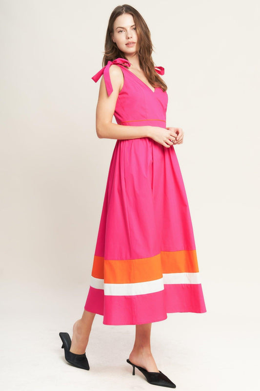 Forest Charm Fuchsia Orange Woven Midi Dress, view 5 — Soul Flow Apparel