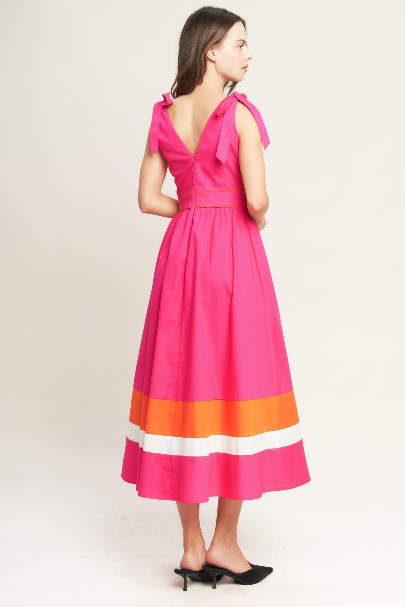 Forest Charm Fuchsia Orange Woven Midi Dress, view 6 — Soul Flow Apparel