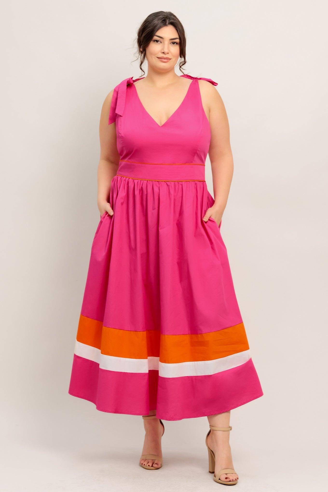 Forest Charm Fuchsia Orange Woven Midi Dress, view 1 — Soul Flow Apparel