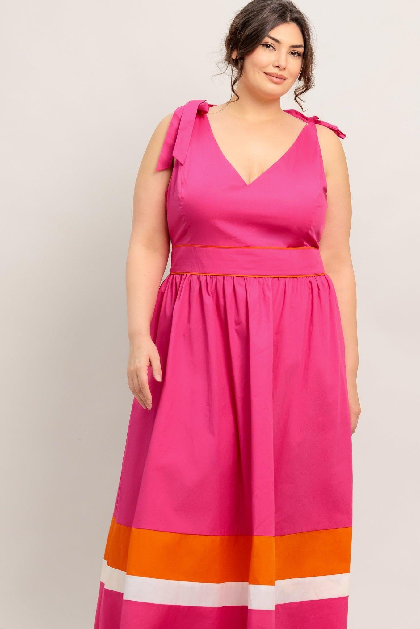 Forest Charm Fuchsia Orange Woven Midi Dress, view 2 — Soul Flow Apparel