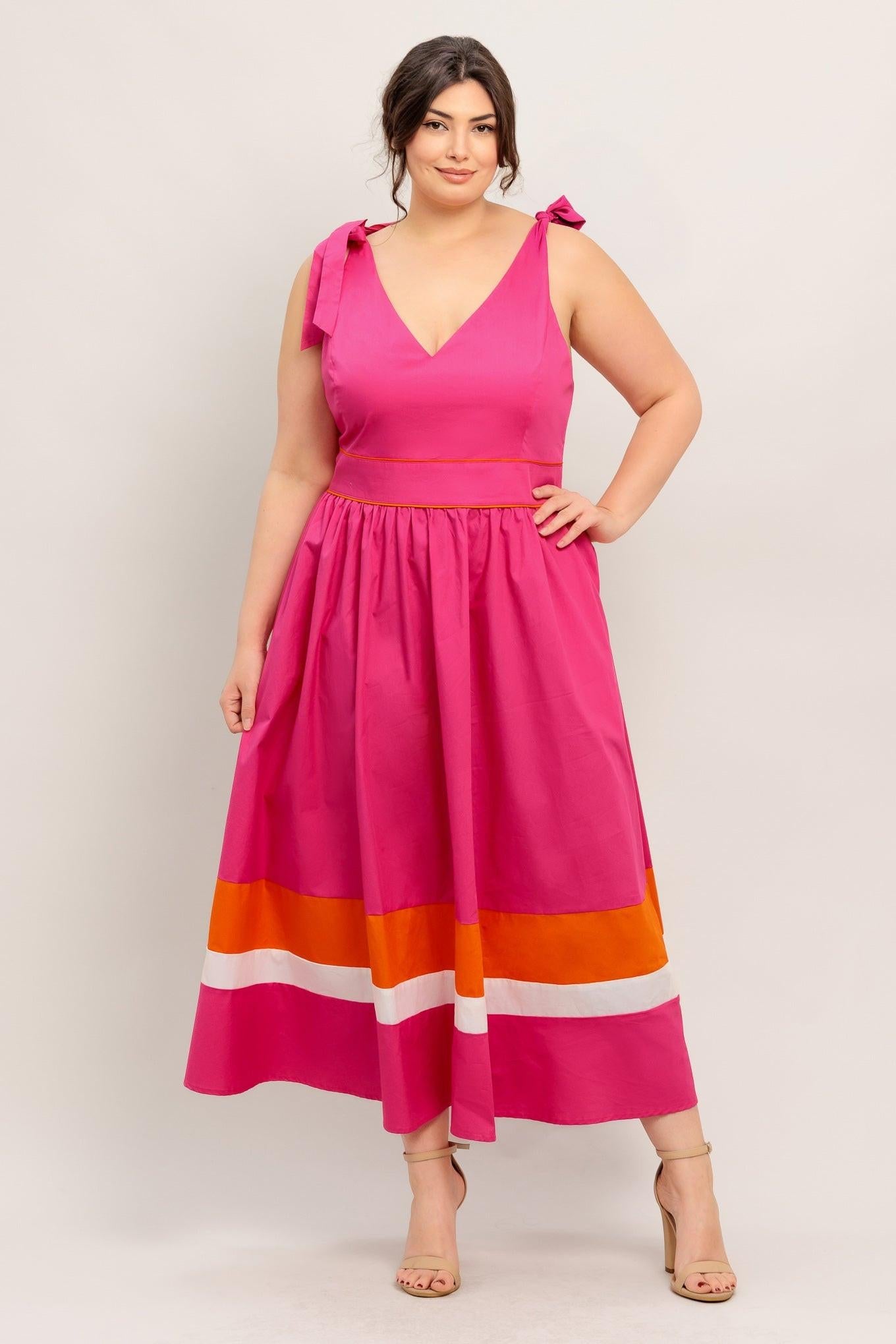 Forest Charm Fuchsia Orange Woven Midi Dress, view 3 — Soul Flow Apparel