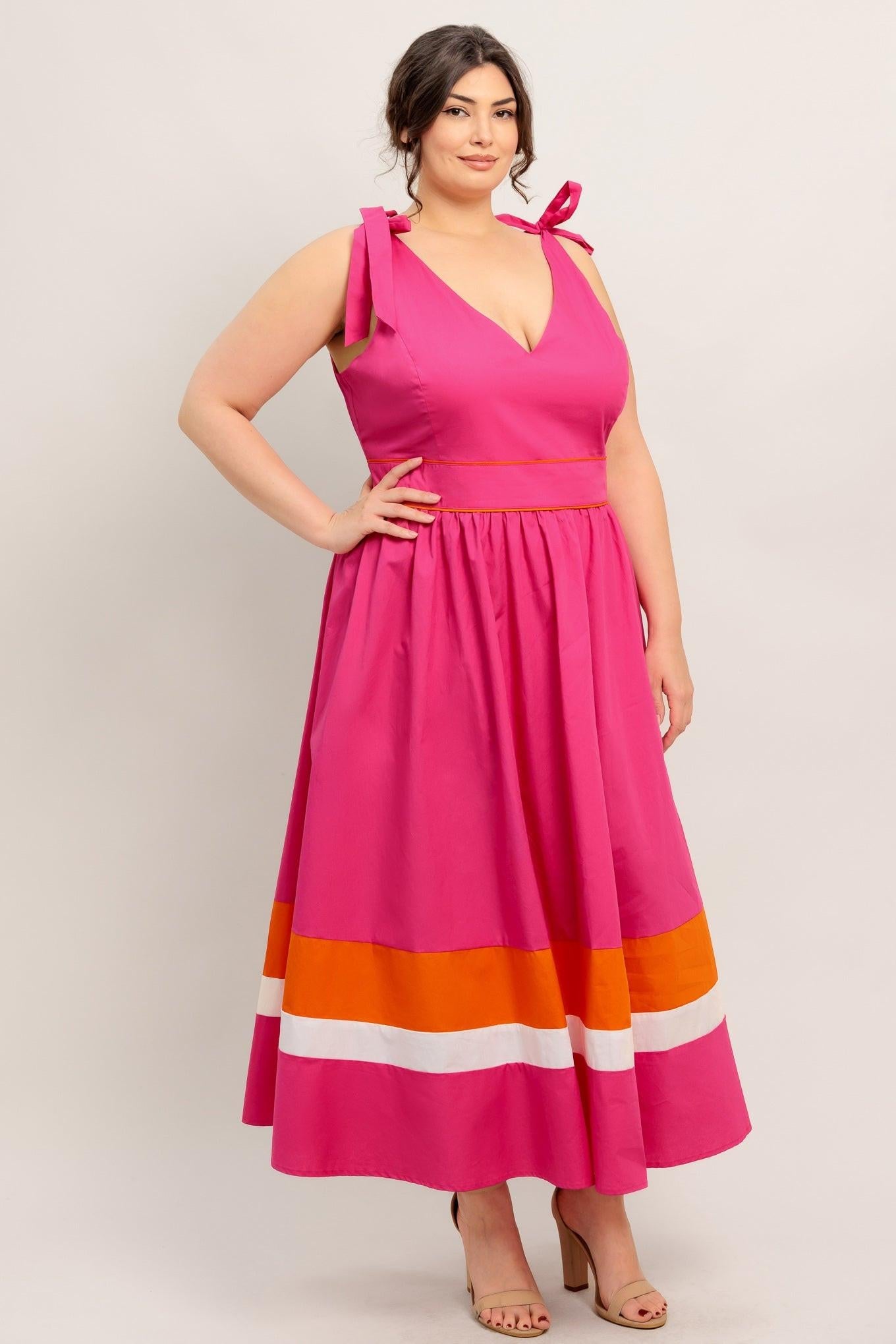Forest Charm Fuchsia Orange Woven Midi Dress, view 4 — Soul Flow Apparel