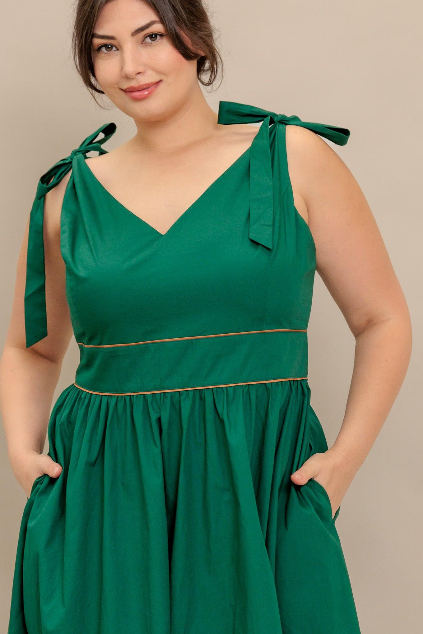 Forest Charm Woven Color Blocked Midi Dress in green taupe, view 2 — Soul Flow Apparel