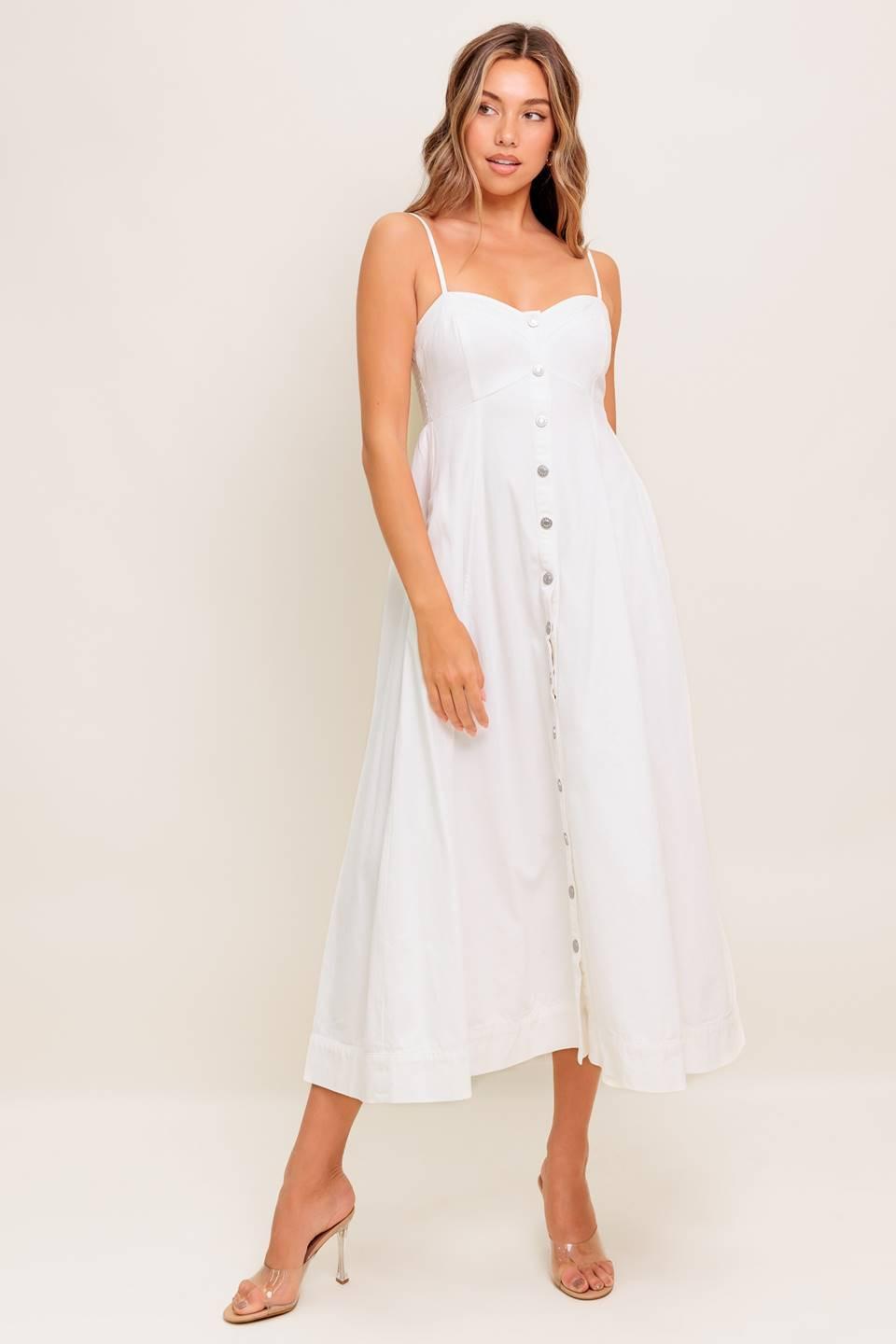 Nature’s Touch White Woven Midi Dress, view 1 — Soul Flow Apparel