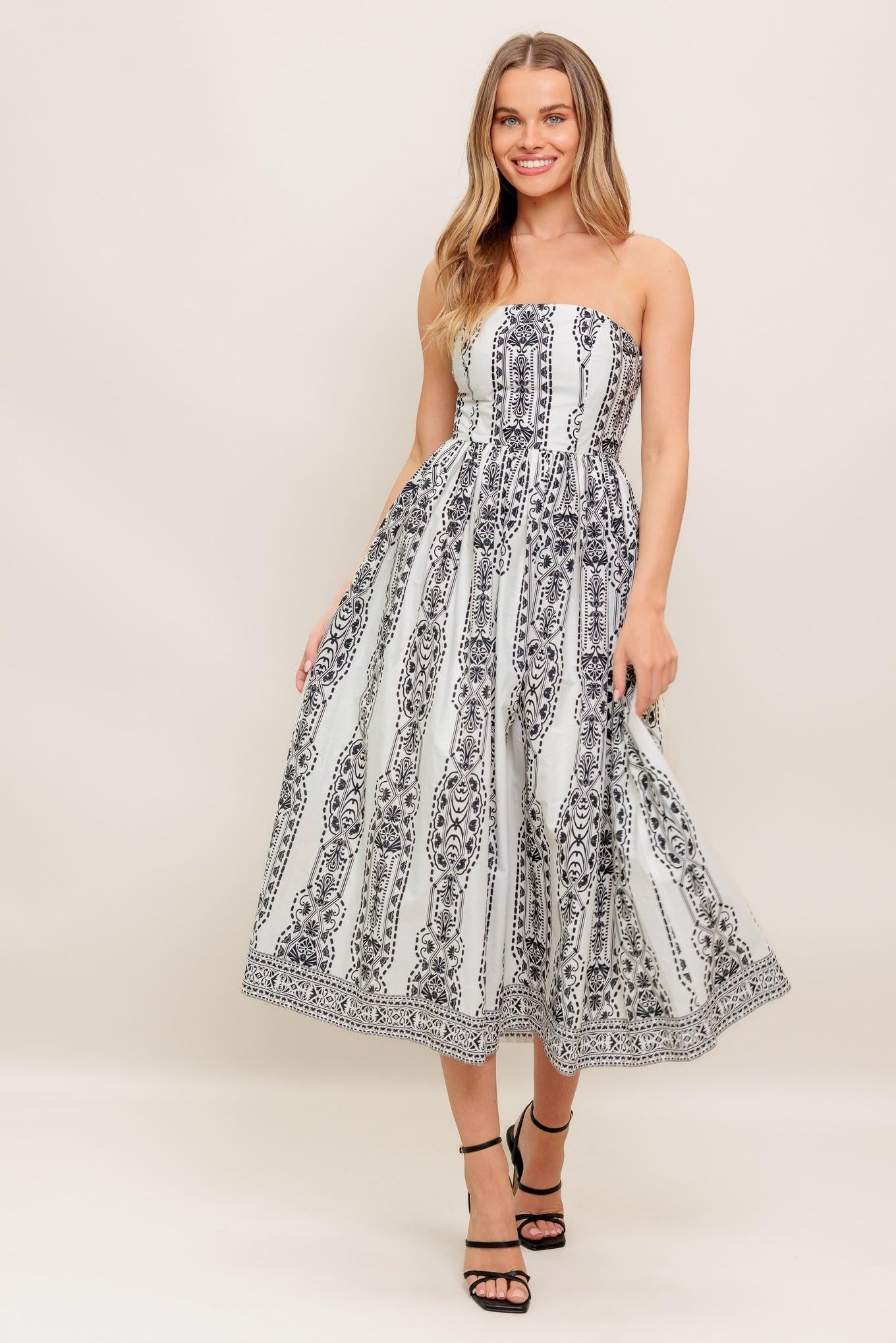 Summer Silhouette Woven Midi Dress in white, view 1 — Soul Flow Apparel