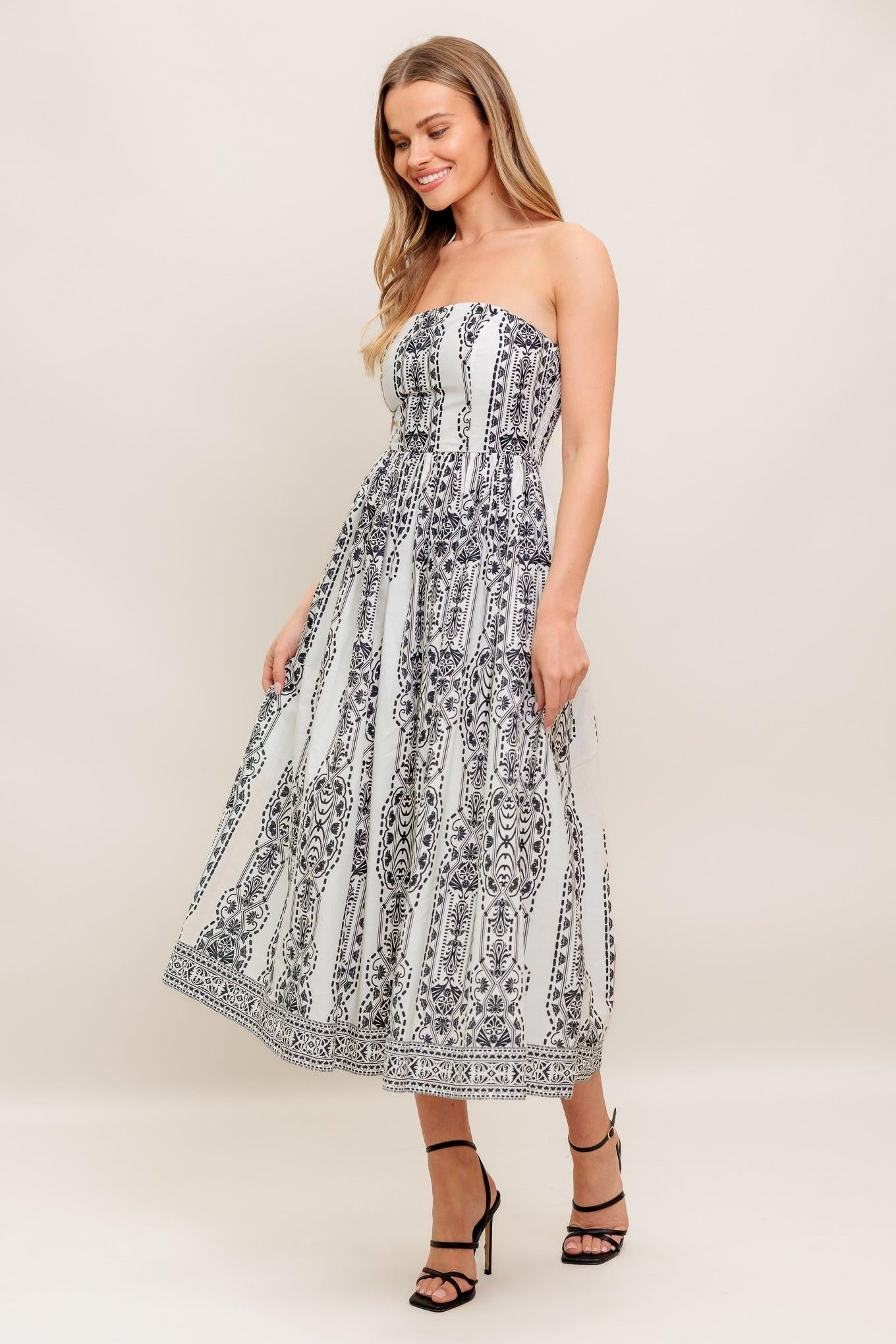 Summer Silhouette Woven Midi Dress in white, view 2 — Soul Flow Apparel