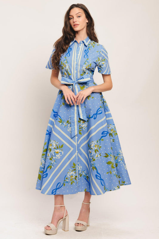 Sweet Sophisticate Woven Midi Dress in periwinkle, view 4 — Soul Flow Apparel