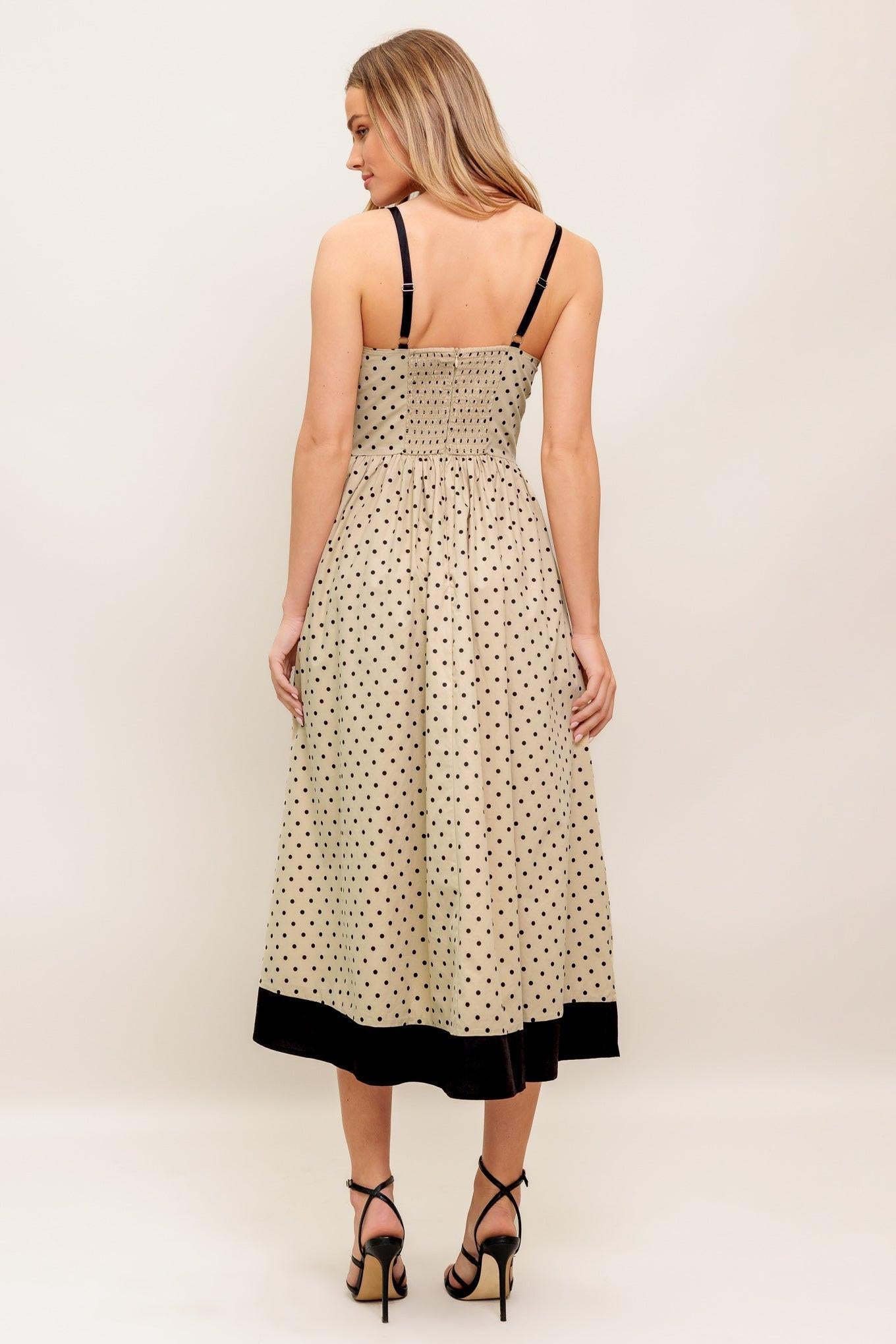 Polka Passion Woven Maxi Dress in taupe black, view 5 — Soul Flow Apparel