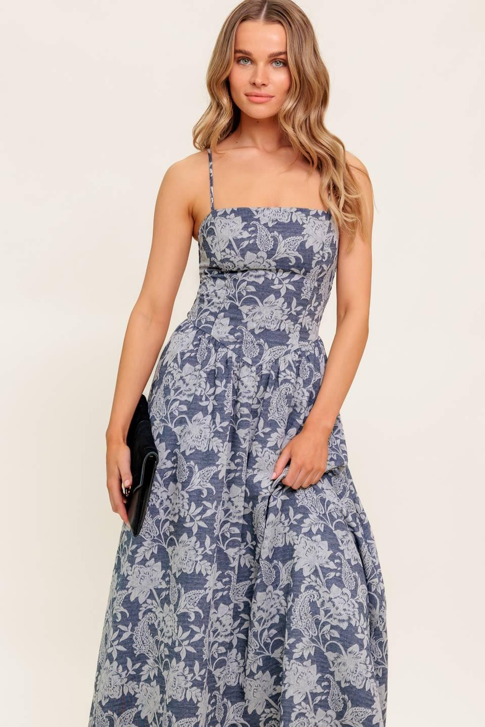Ordinary Is Overrated Woven Midi Dress in denim blue, view 3 — Soul Flow Apparel