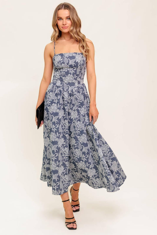 Ordinary Is Overrated Woven Midi Dress in denim blue, view 4 — Soul Flow Apparel