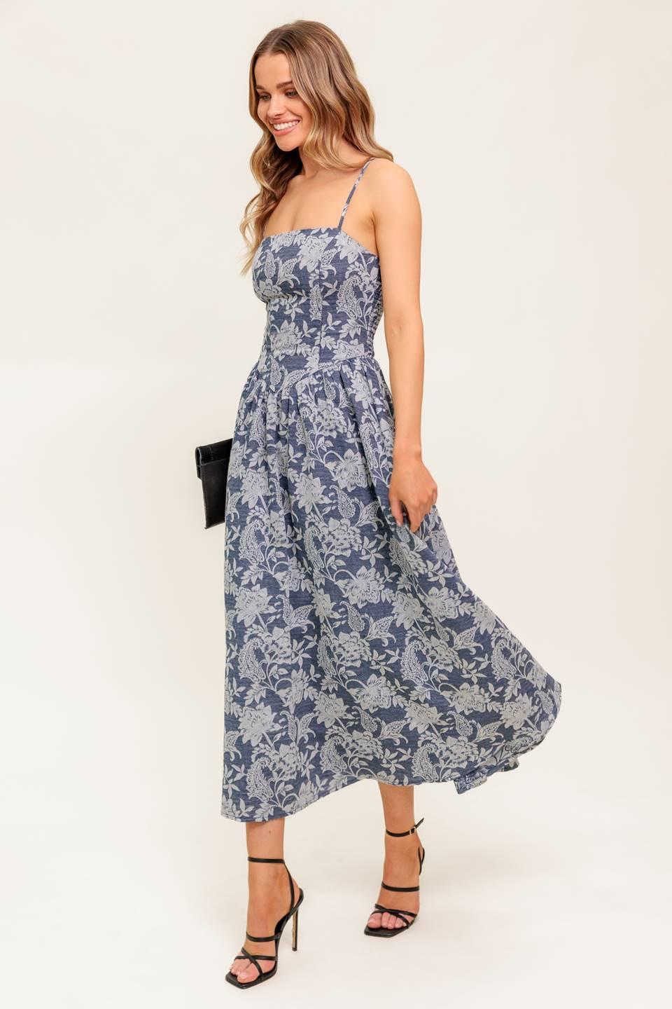 Ordinary Is Overrated Woven Midi Dress in denim blue, view 5 — Soul Flow Apparel