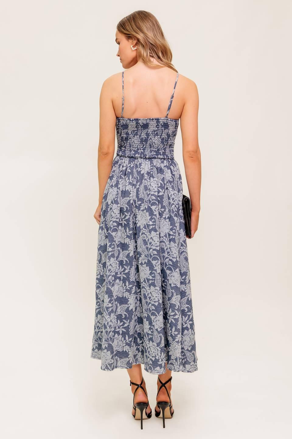 Ordinary Is Overrated Woven Midi Dress in denim blue, view 7 — Soul Flow Apparel