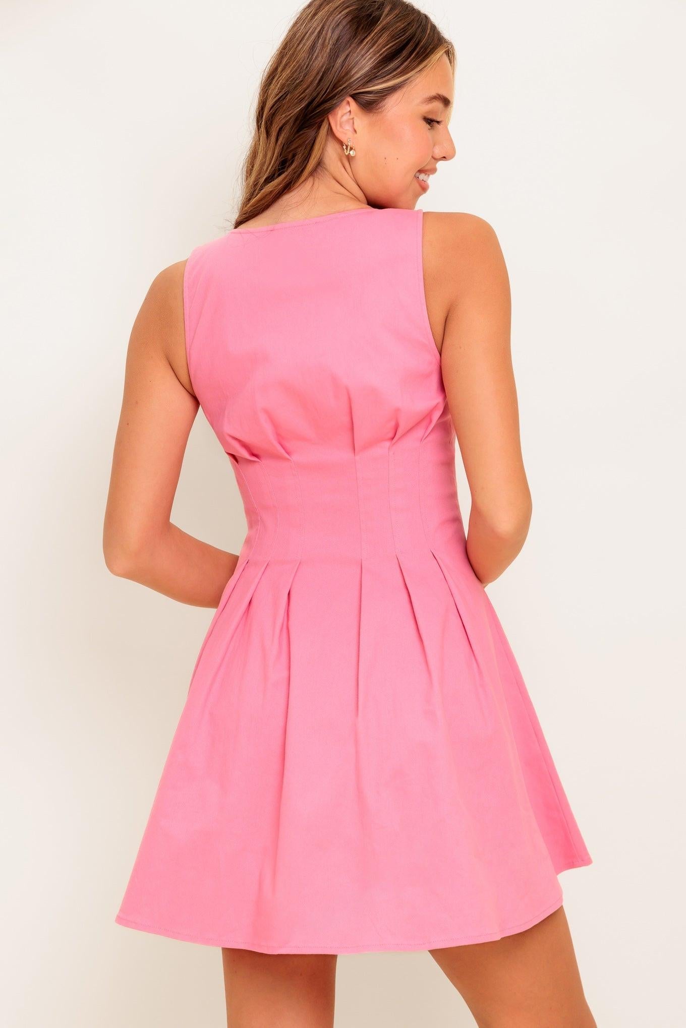 Cotton Candy Days Woven Mini Dress in pink, view 8 — Soul Flow Apparel