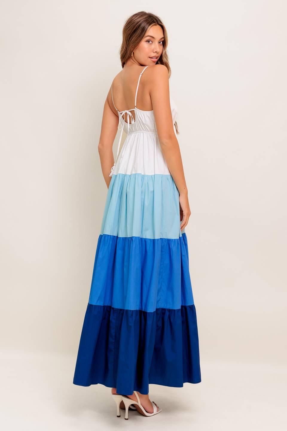 Cruise Mode Woven Midi Dress in white blue, view 6 — Soul Flow Apparel