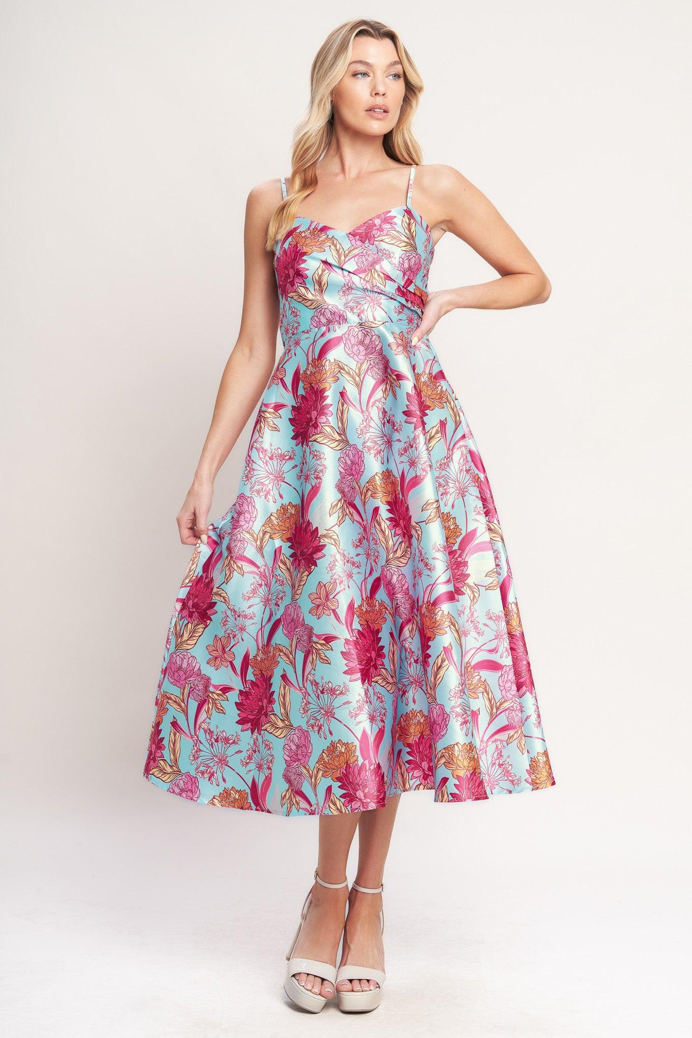 Elevated Garden Woven Midi Dress in light blue, view 2 — Soul Flow Apparel