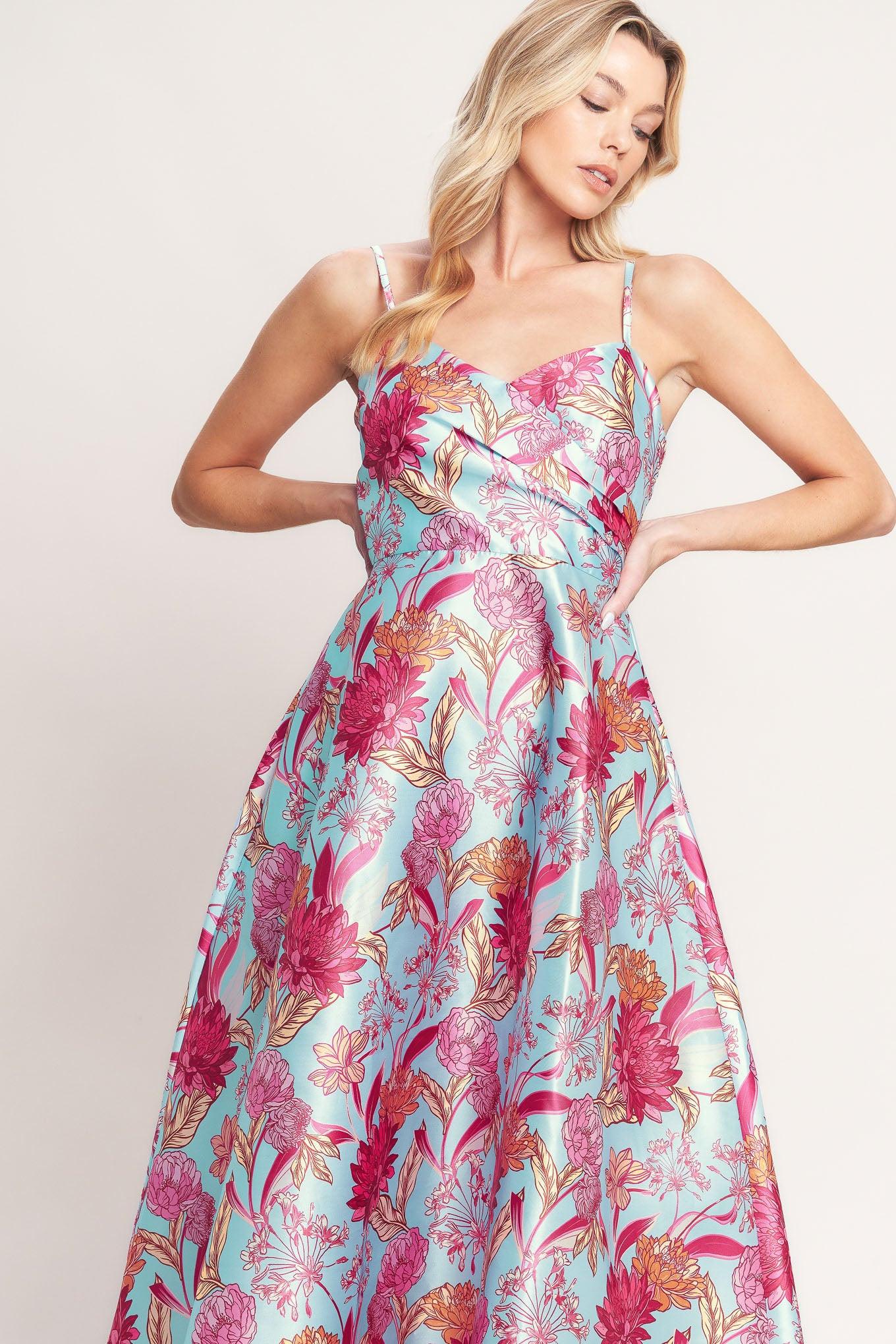 Elevated Garden Woven Midi Dress in light blue, view 3 — Soul Flow Apparel