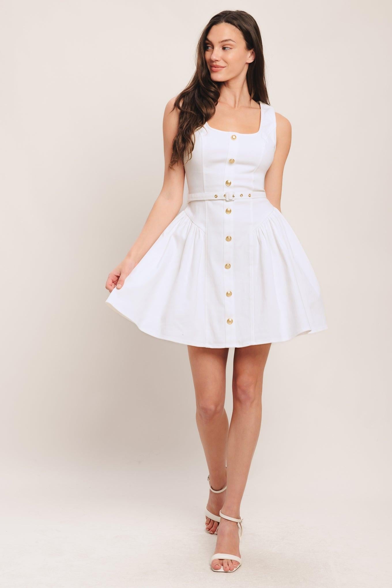 Alyssa Woven Mini Dress in white, view 2 — Soul Flow Apparel
