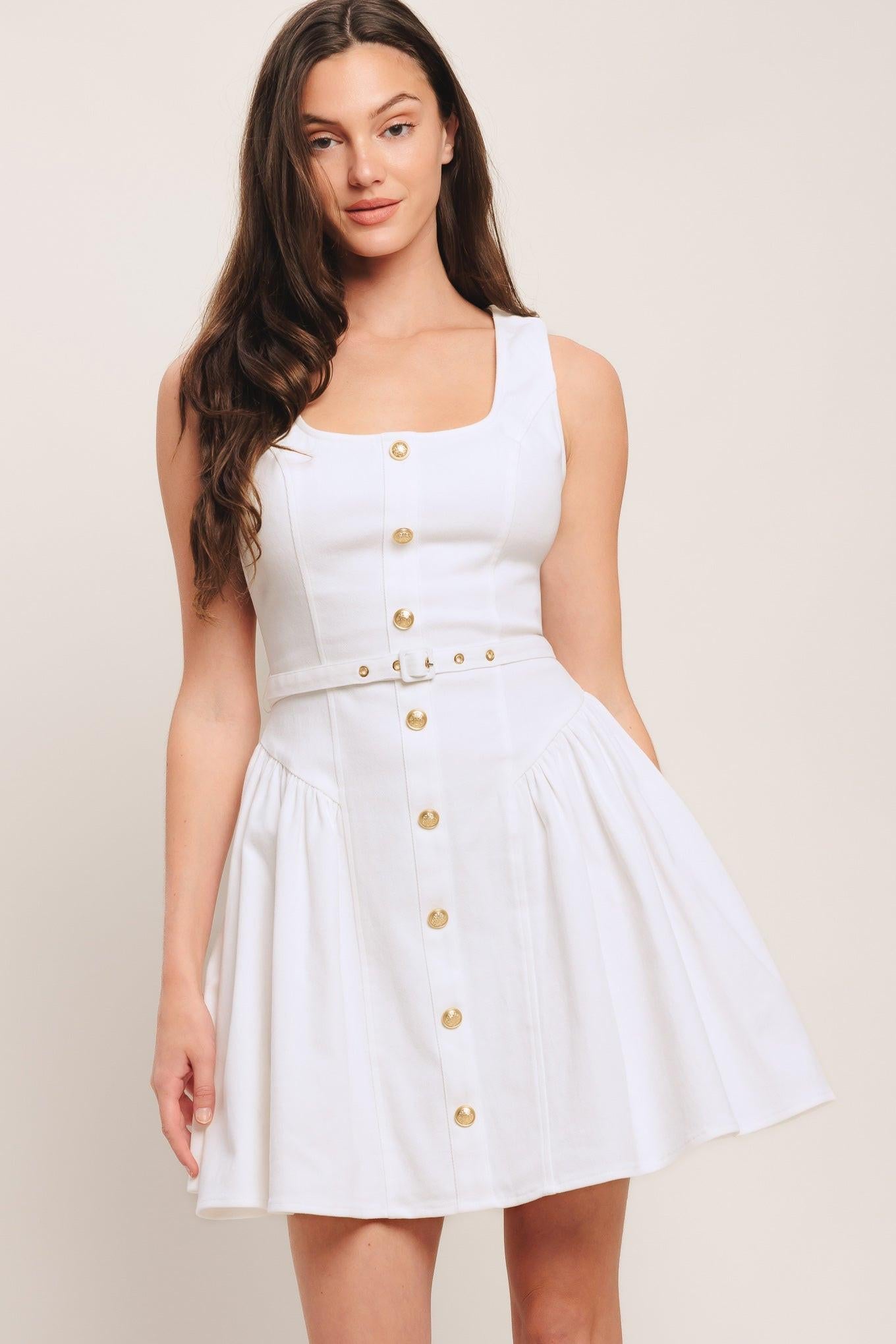 Alyssa Woven Mini Dress in white, view 3 — Soul Flow Apparel
