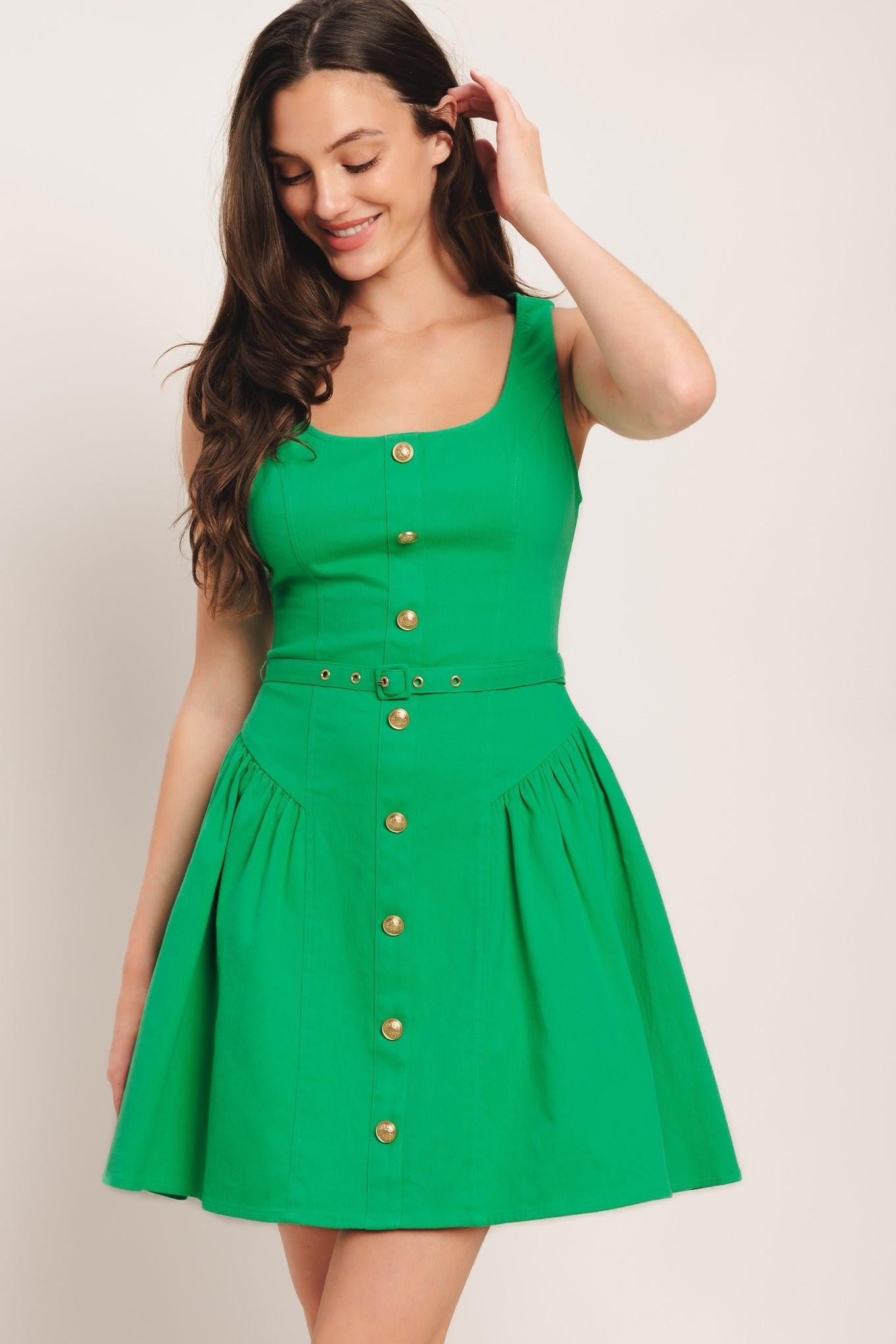 Alyssa Woven Mini Dress in apple green, view 4 — Soul Flow Apparel