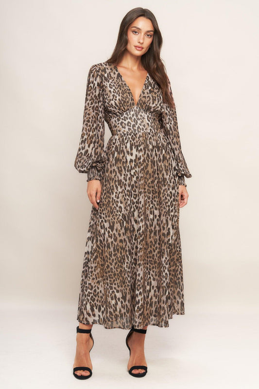 Desert Waltz Woven Midi Dress in taupe brown, view 3 — Soul Flow Apparel