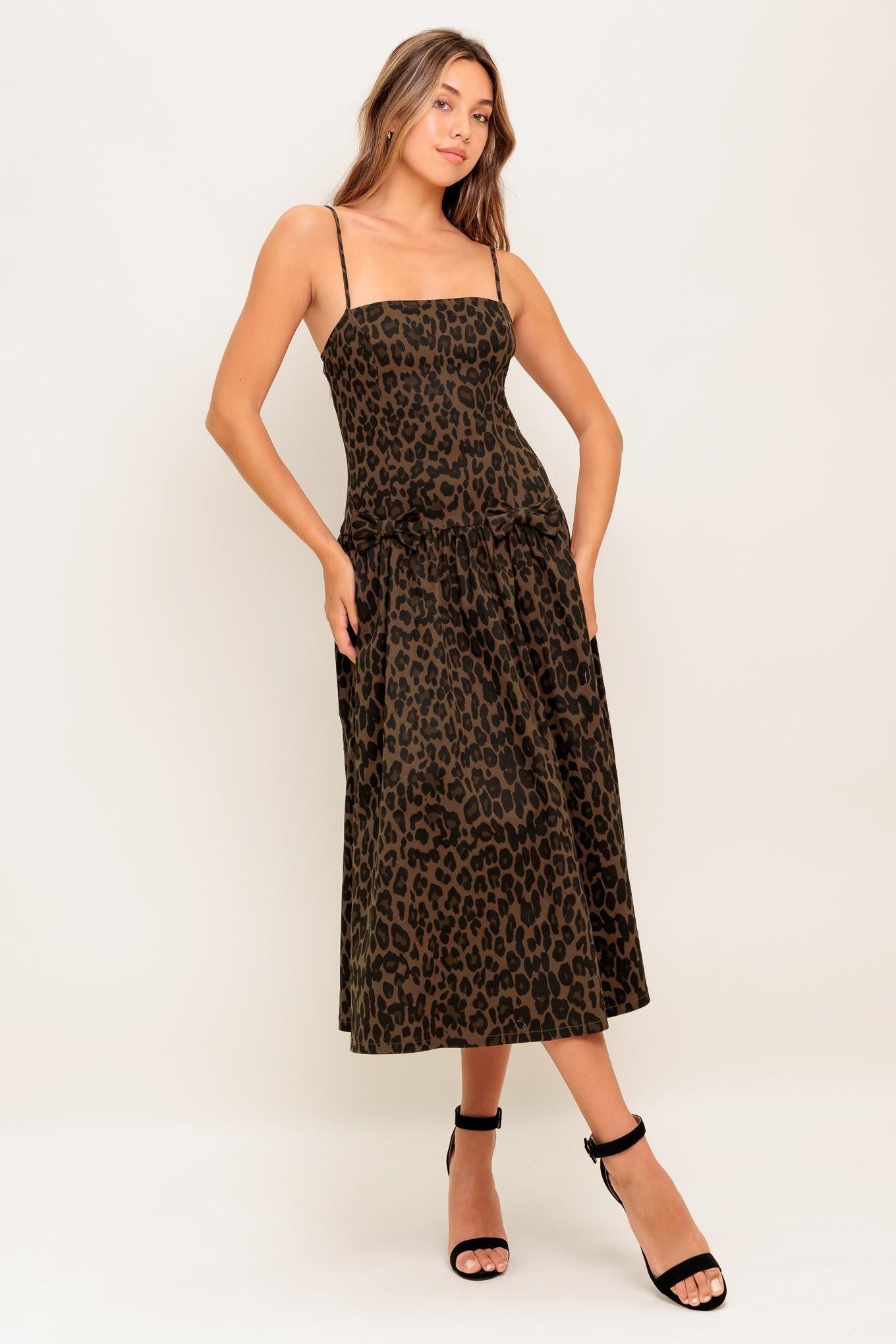 Walk Soft, Strike Strong Leopard Woven Midi Dress, view 1 — Soul Flow Apparel