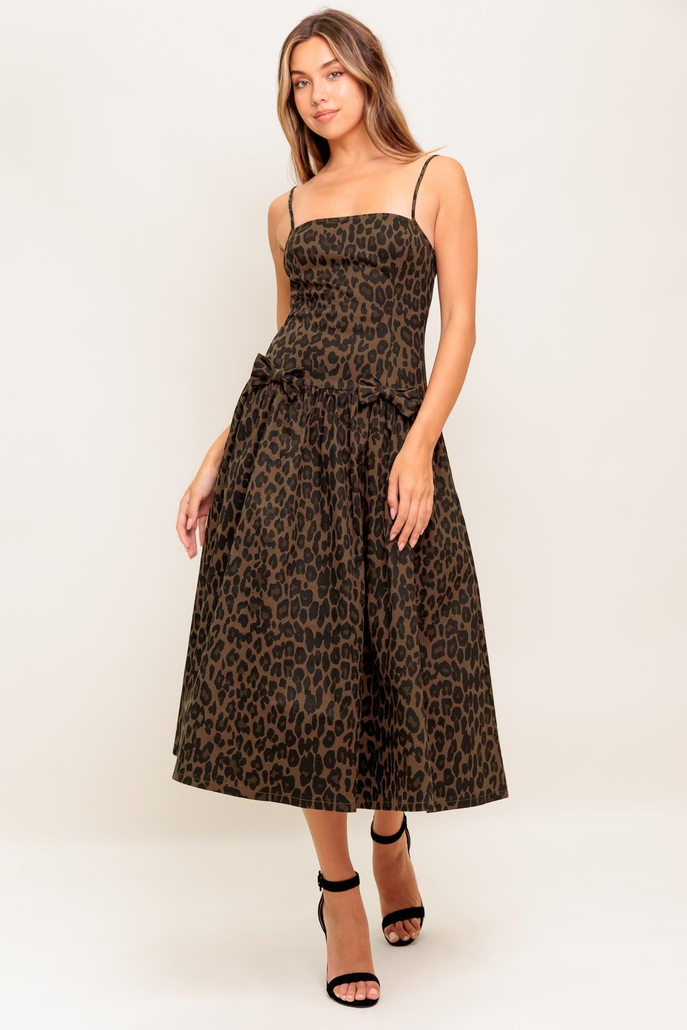 Walk Soft, Strike Strong Leopard Woven Midi Dress, view 2 — Soul Flow Apparel