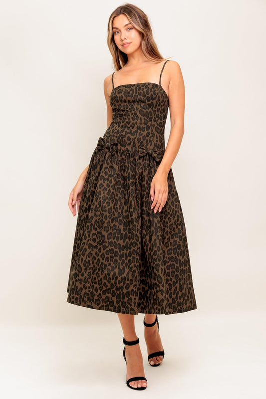Walk Soft, Strike Strong Leopard Woven Midi Dress, view 2 — Soul Flow Apparel