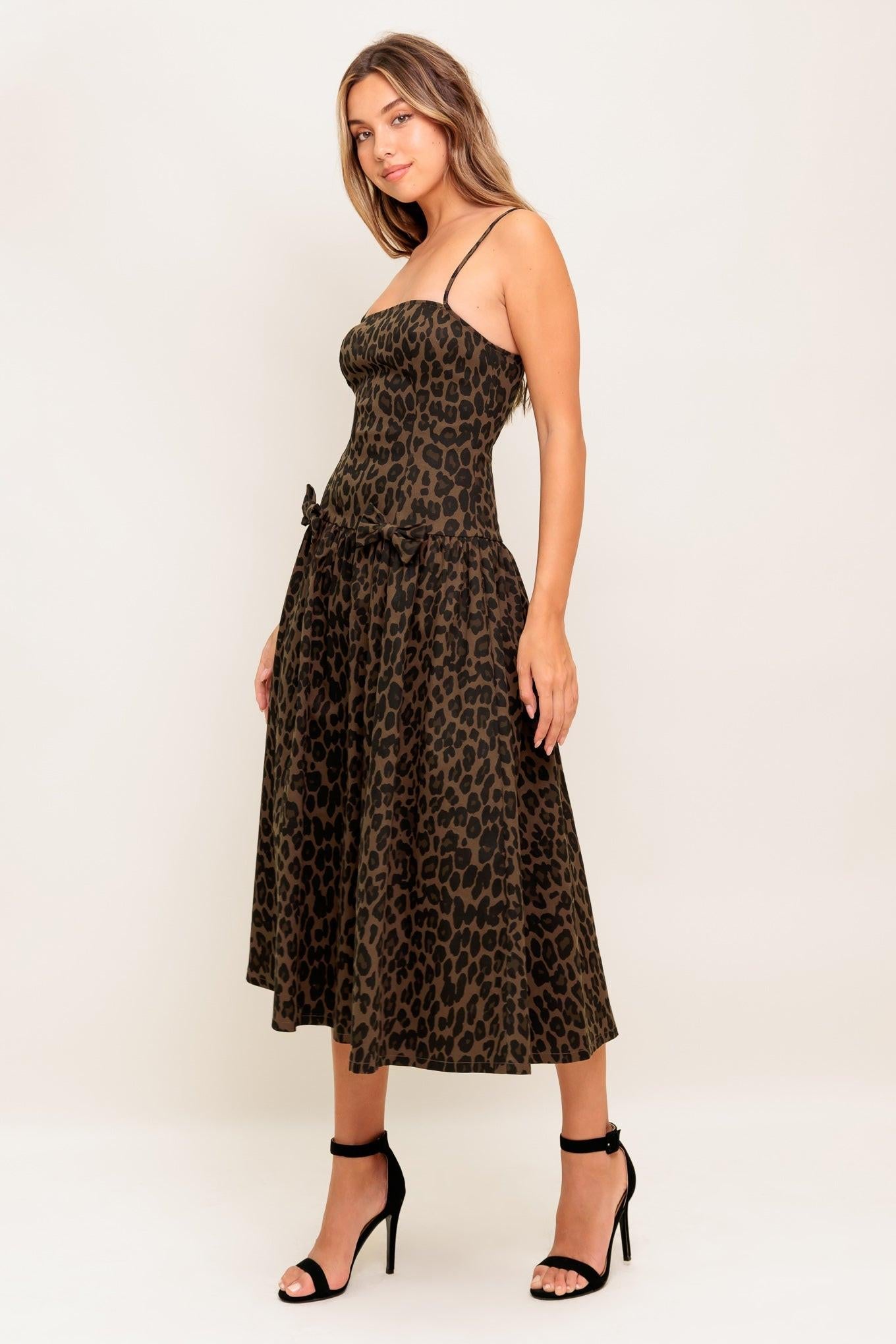 Walk Soft, Strike Strong Leopard Woven Midi Dress, view 4 — Soul Flow Apparel