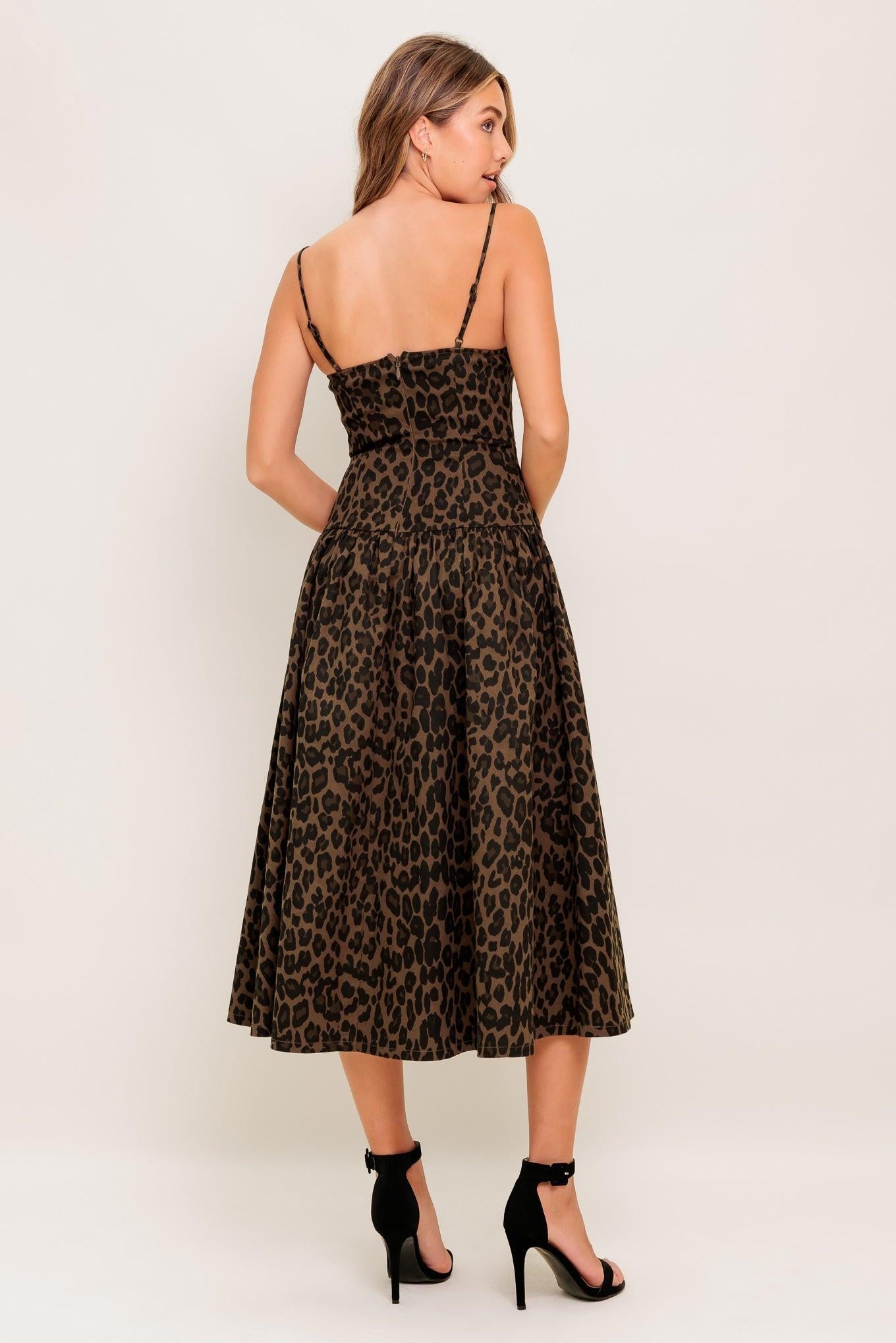 Walk Soft, Strike Strong Leopard Woven Midi Dress, view 5 — Soul Flow Apparel