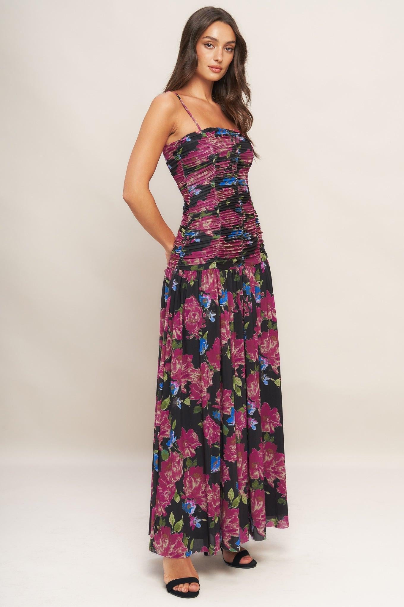 Night Florist Power Mesh Maxi Dress in black, view 5 — Soul Flow Apparel
