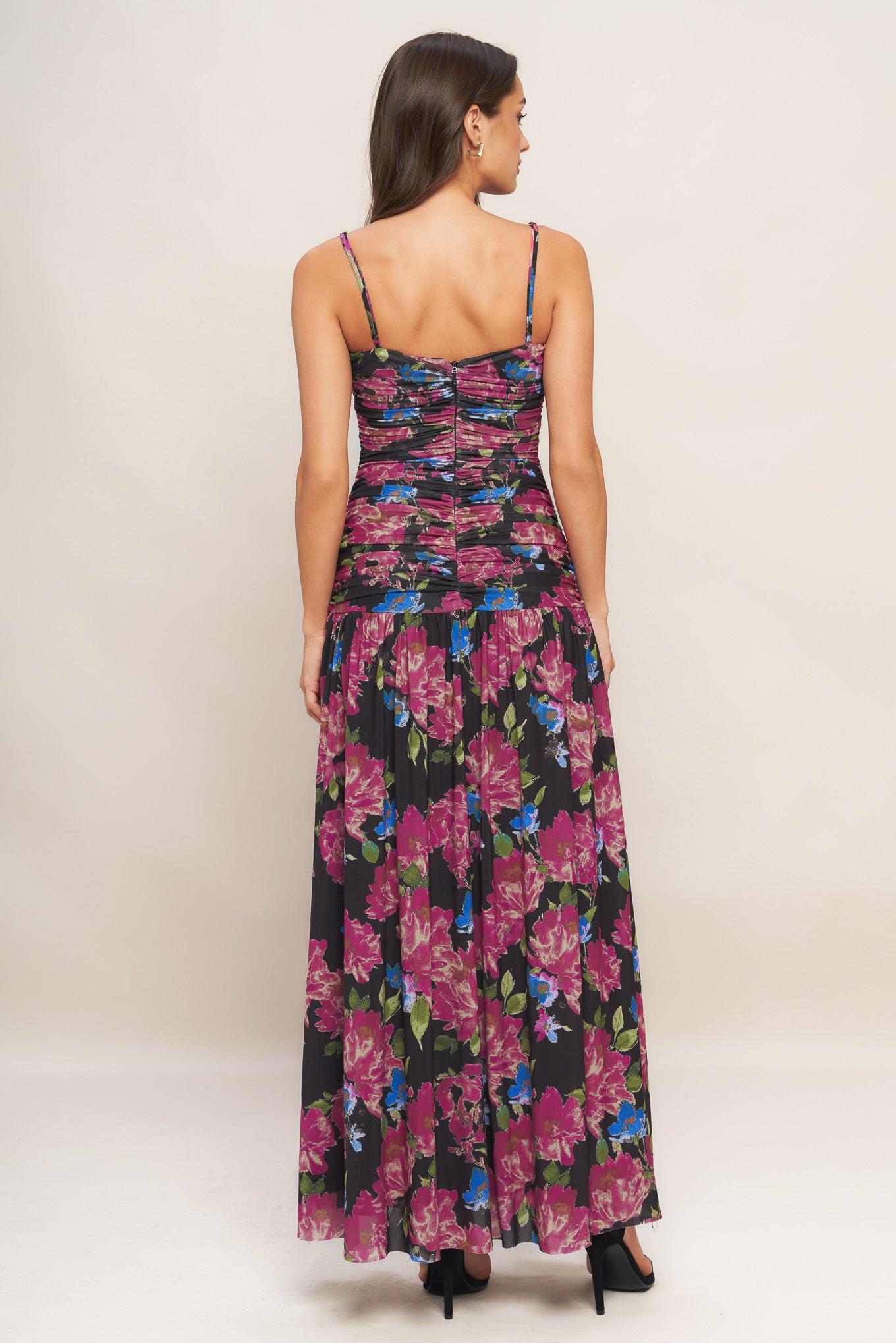 Night Florist Power Mesh Maxi Dress in black, view 6 — Soul Flow Apparel