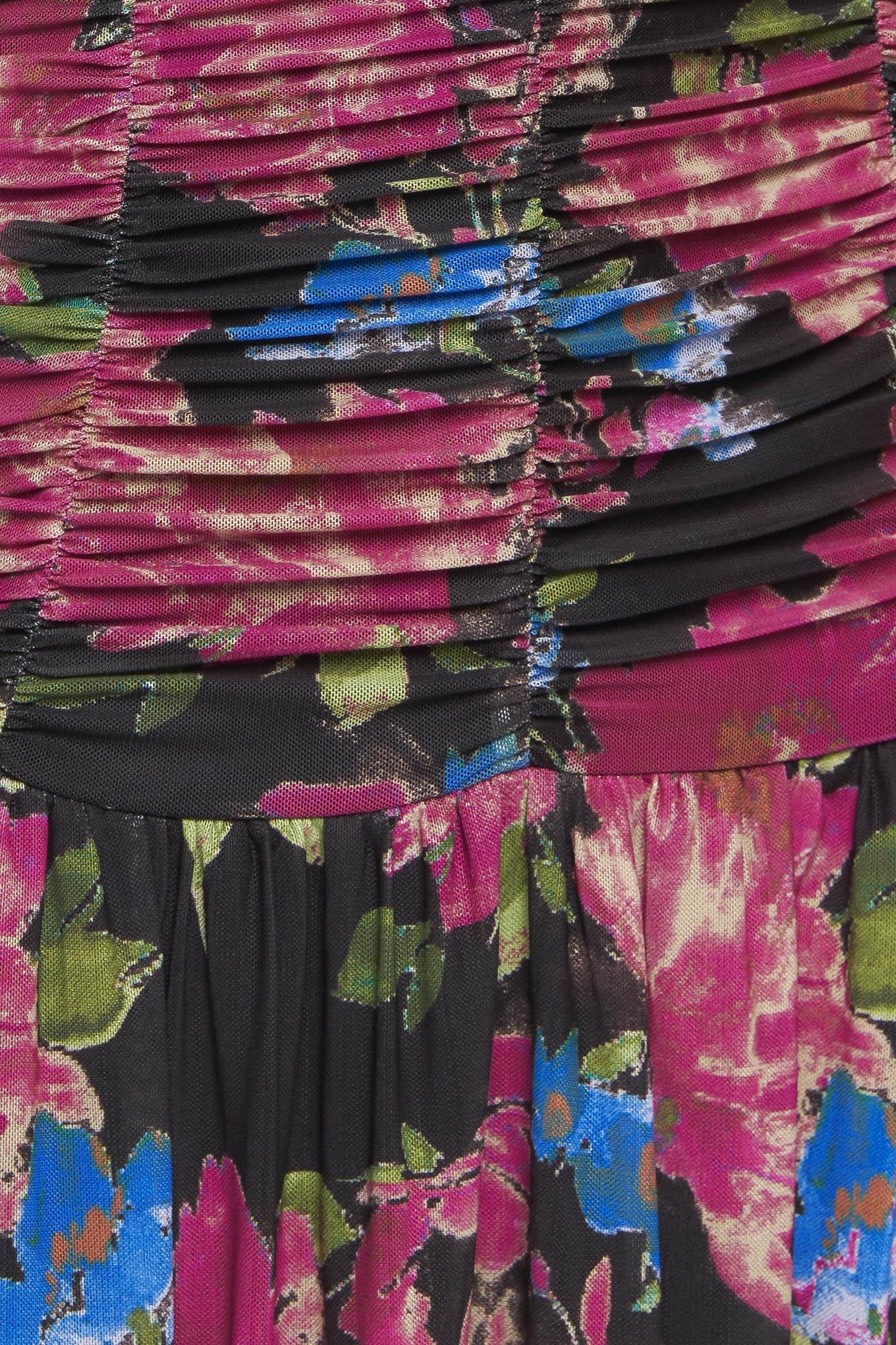Night Florist Power Mesh Maxi Dress in black, fabric swatch — Soul Flow Apparel