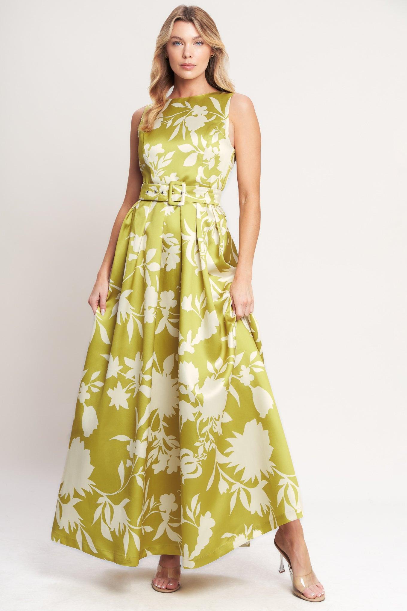 Sapphire Fantasy Lime Woven Maxi Dress, view 1 — Soul Flow Apparel