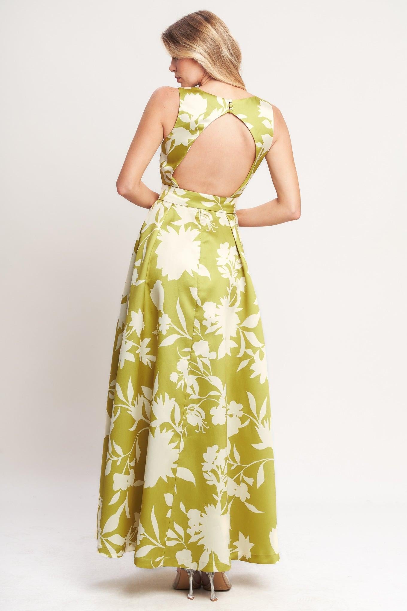 Sapphire Fantasy Lime Woven Maxi Dress, view 5 — Soul Flow Apparel