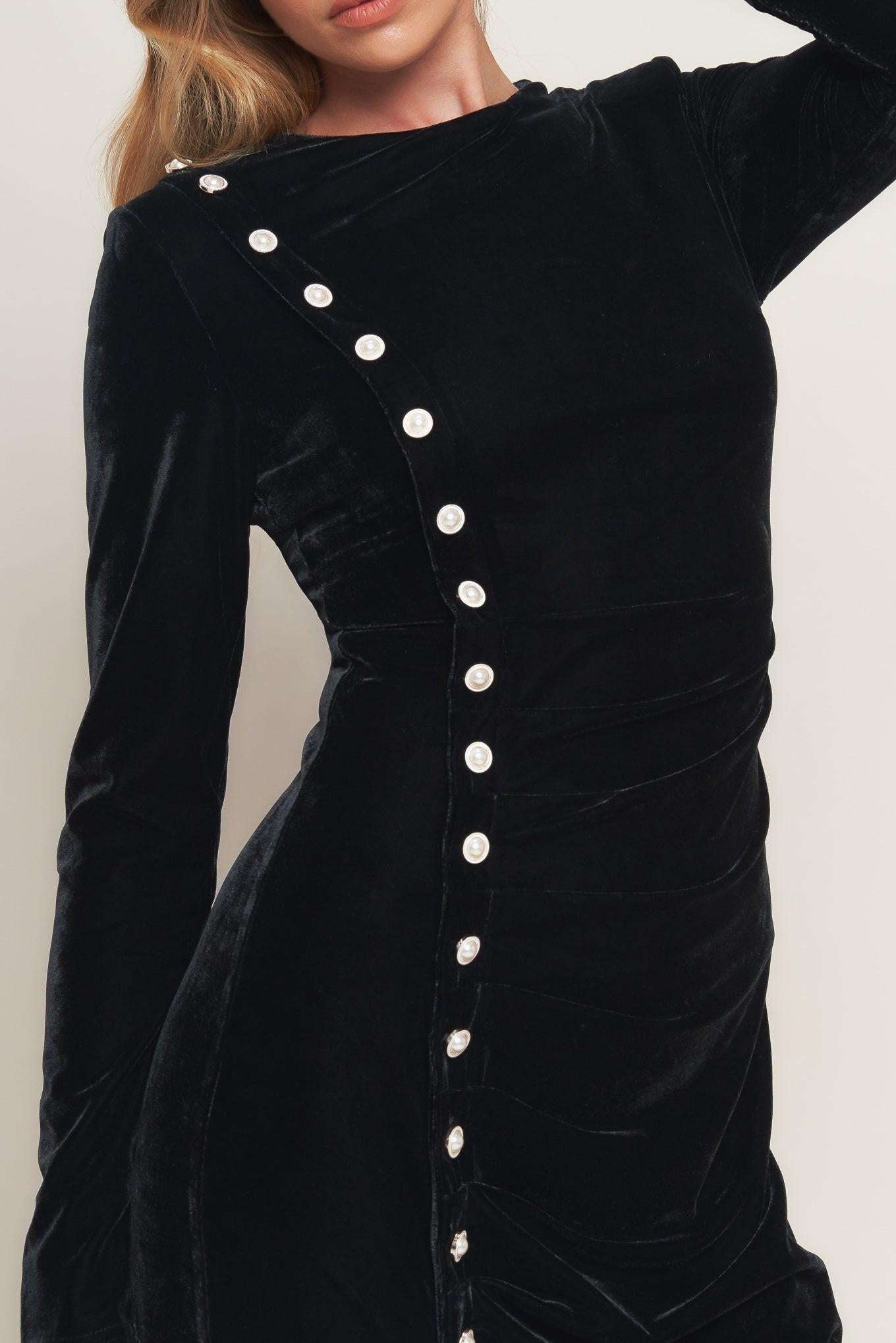Urban Empress Velvet Midi Dress in black, view 7 — Soul Flow Apparel