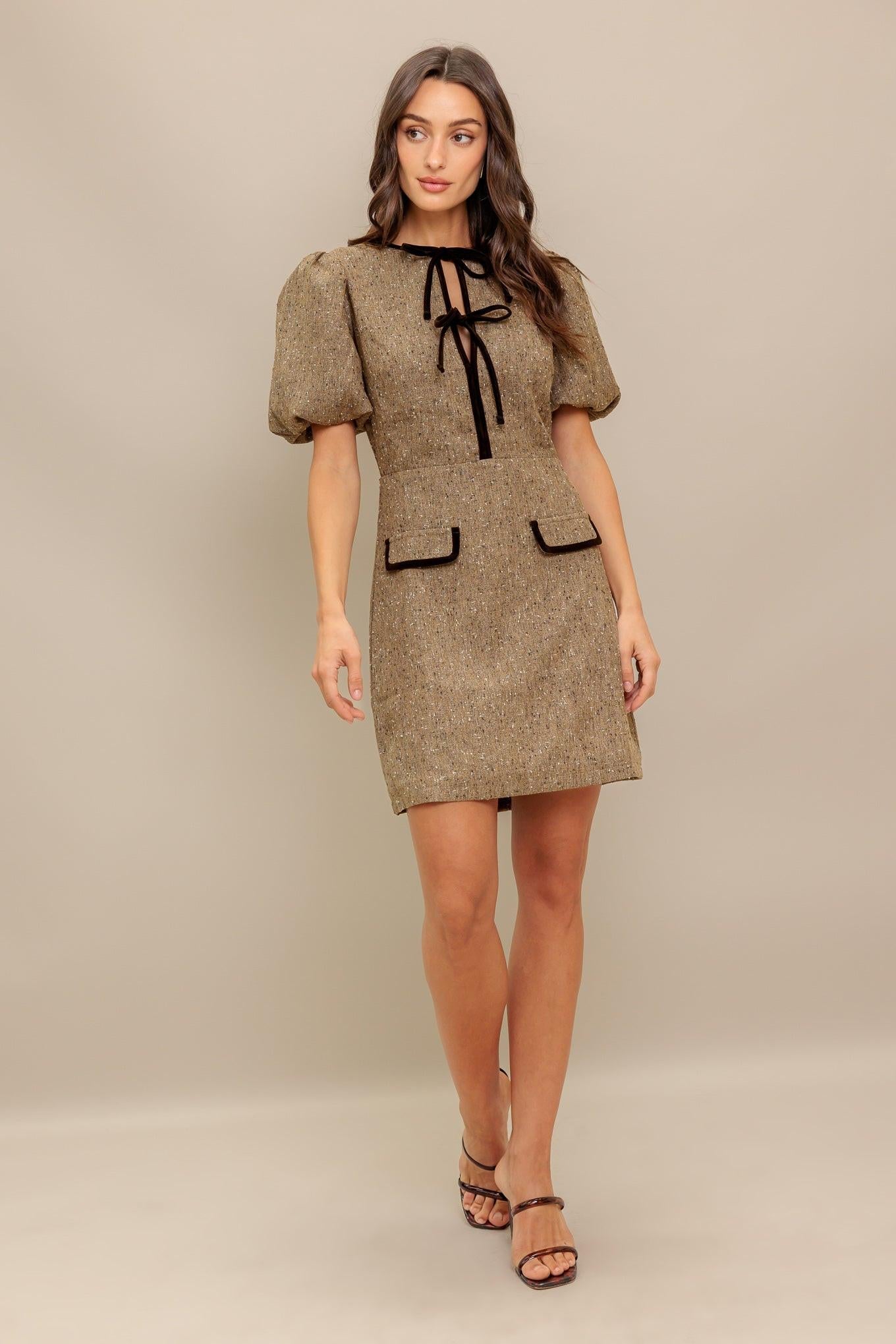 Mademoiselle Mode Woven Weed Mini Dress in sienna, view 1 — Soul Flow Apparel