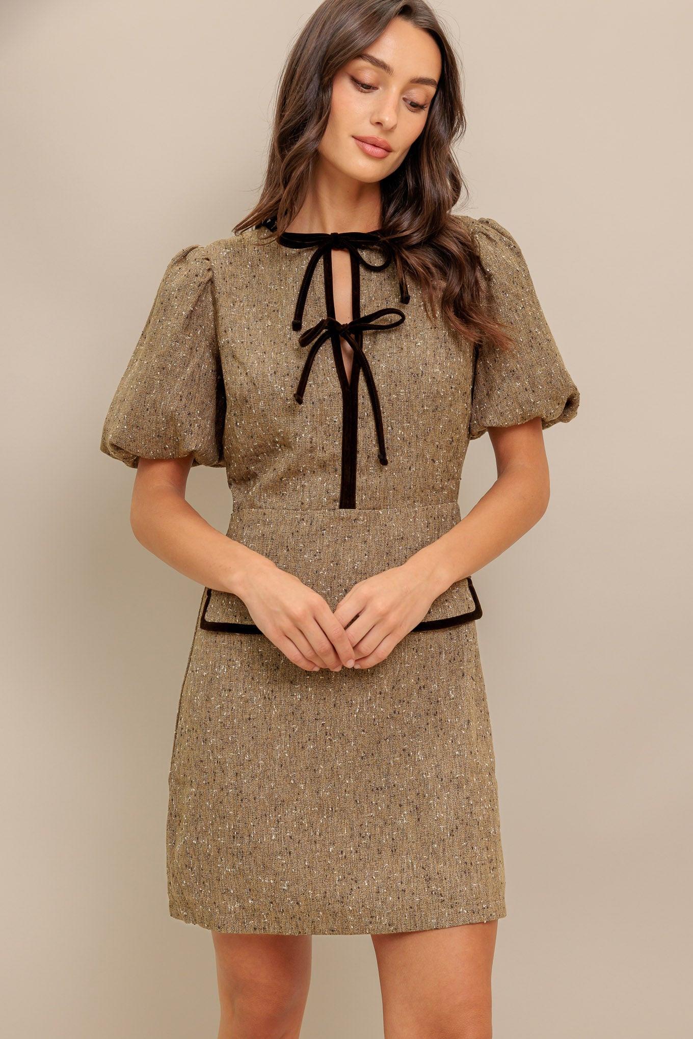 Mademoiselle Mode Woven Weed Mini Dress in sienna, view 3 — Soul Flow Apparel