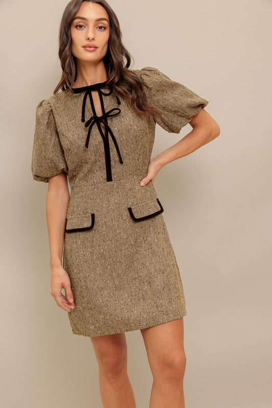 Mademoiselle Mode Woven Weed Mini Dress in sienna, view 4 — Soul Flow Apparel