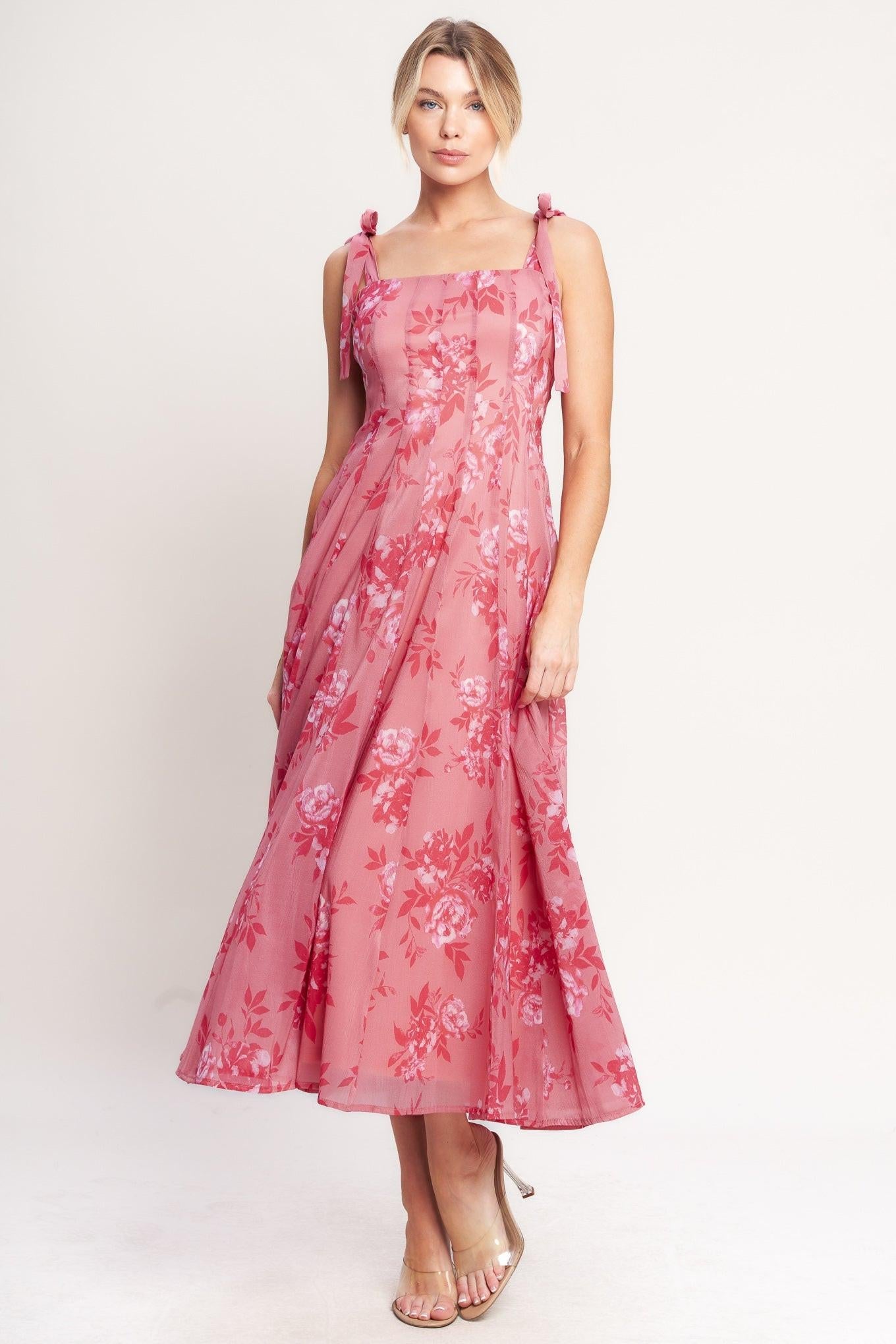 Romantic Canopy Woven Midi Dress in pink, view 1 — Soul Flow Apparel